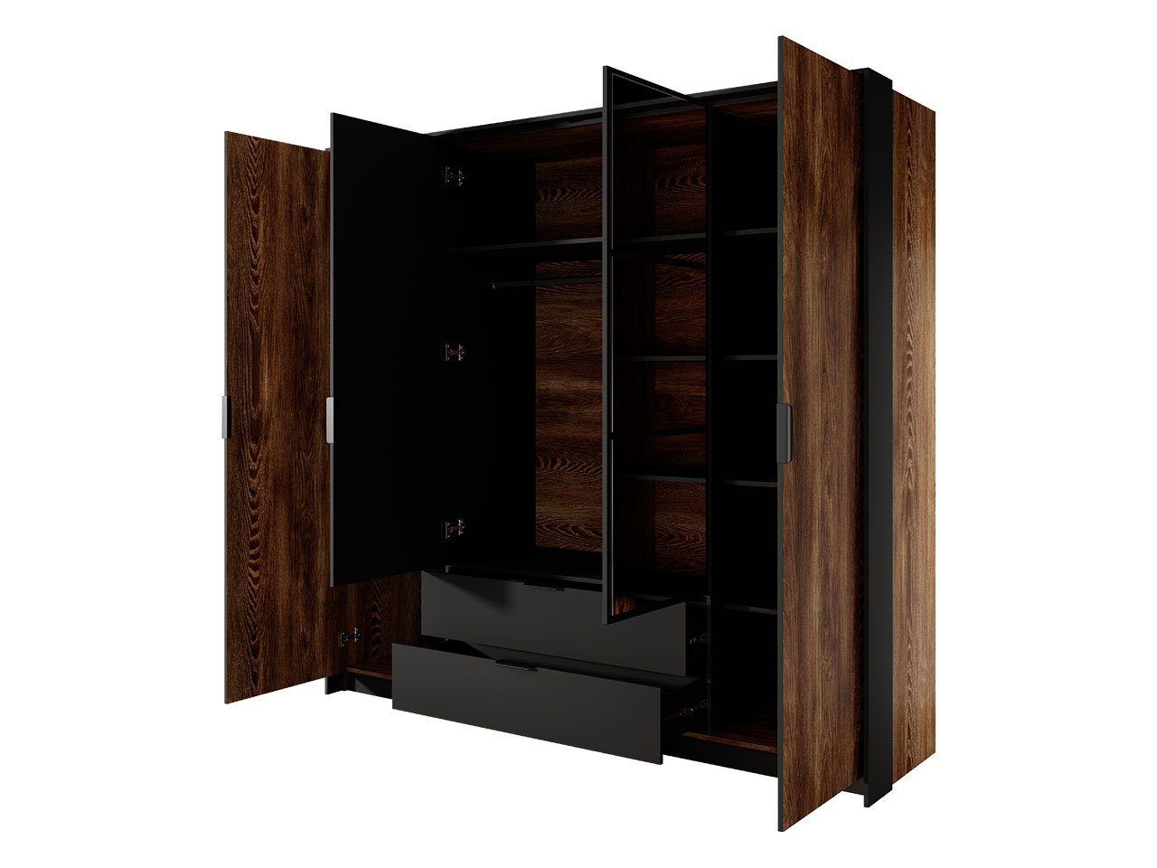 Mirjan24 Schlafzimmer-Set Milton I, (5er-Set, Kommode, 2x Nachttisch, Kleiderschrank, Bett), Metallgriffe in der Farbe Schwarz