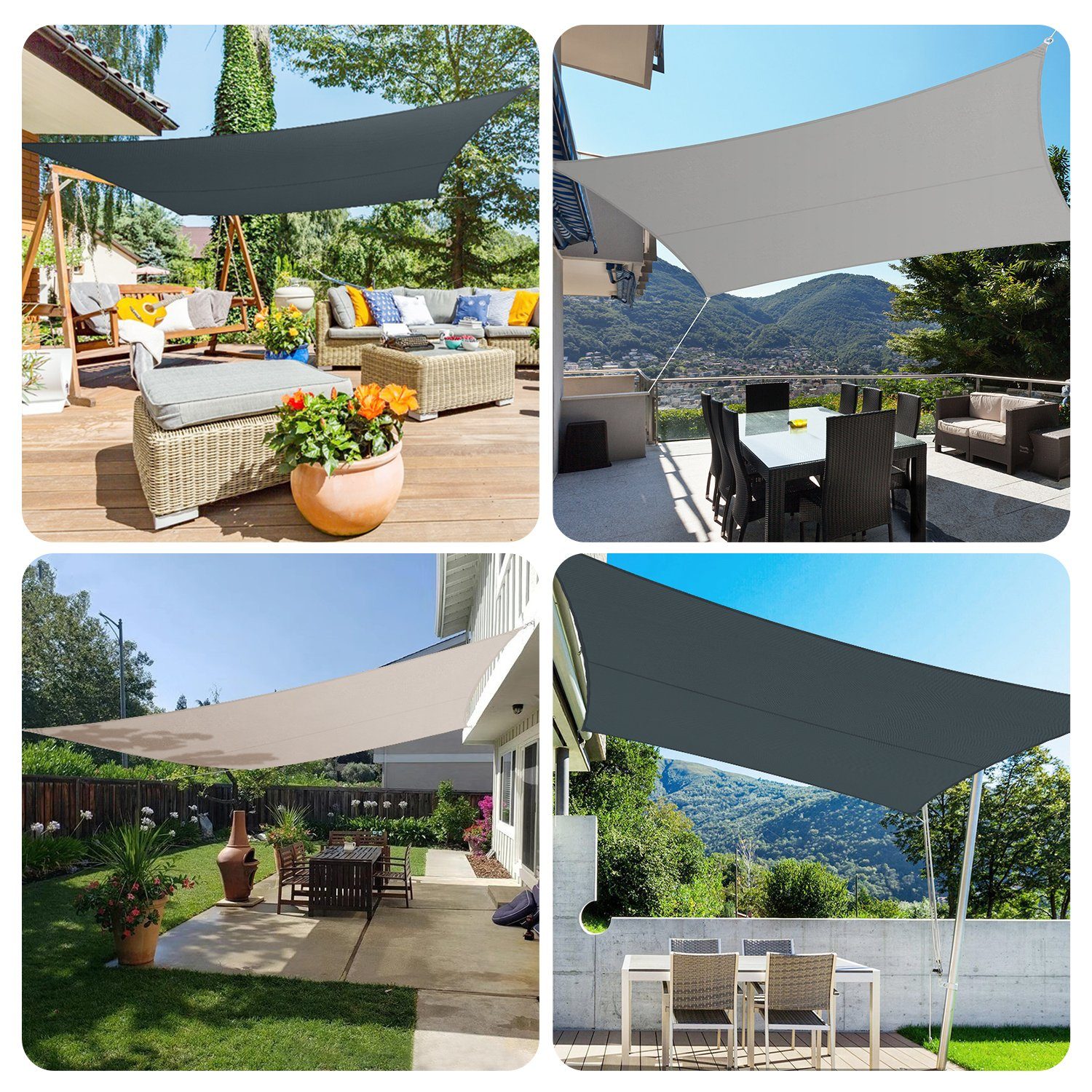 Sekey Sonnensegel Schattensegel Wasserdicht Rechteckig für Balkon Terrasse Garten, 420D Oxford, Sonnenschutz 95% UV Schutz, Wetterfest, Reißfest