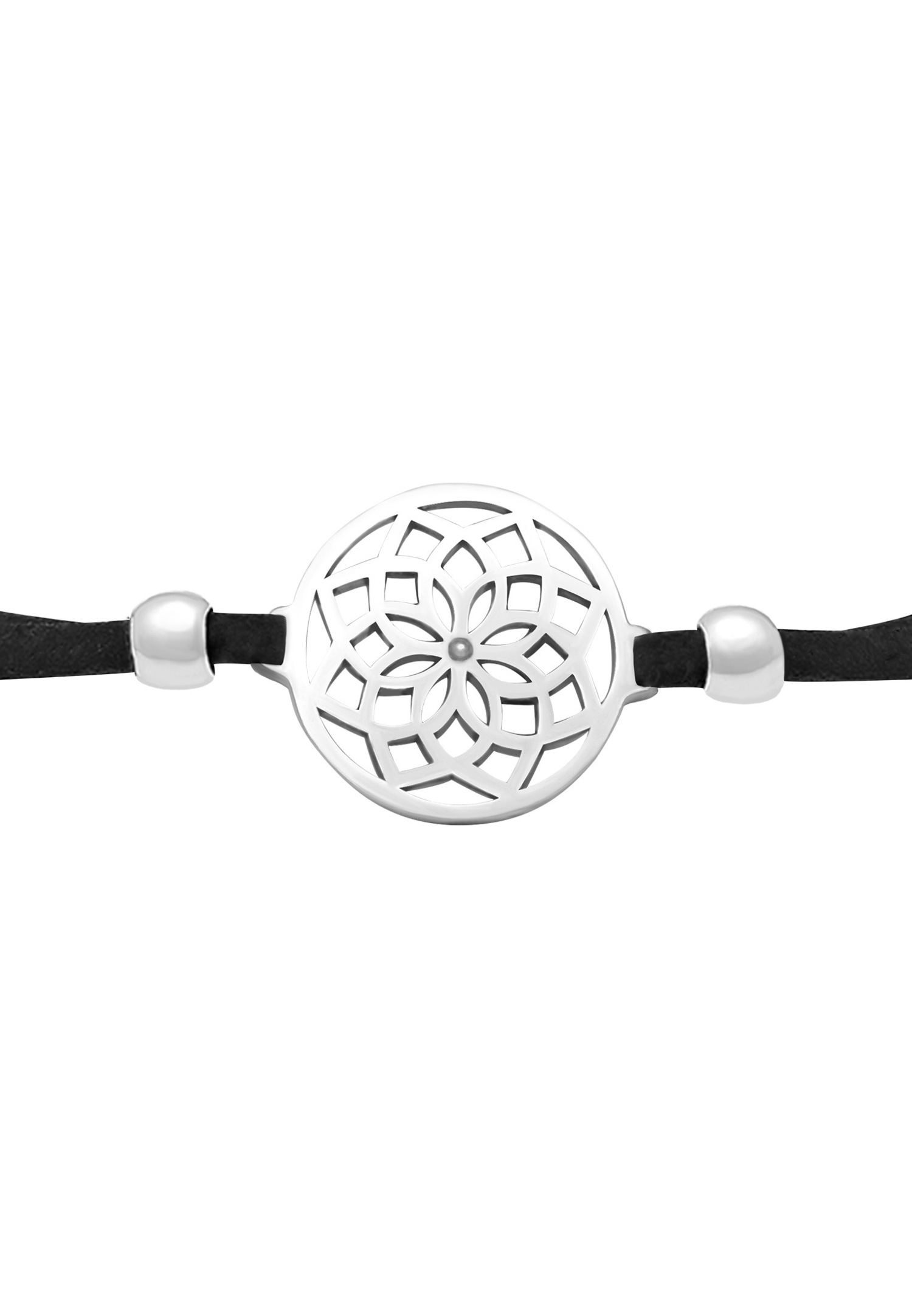 Collana girocollo da donna Elli con fiore della vita e fascia in tessuto, in argento sterling 925.