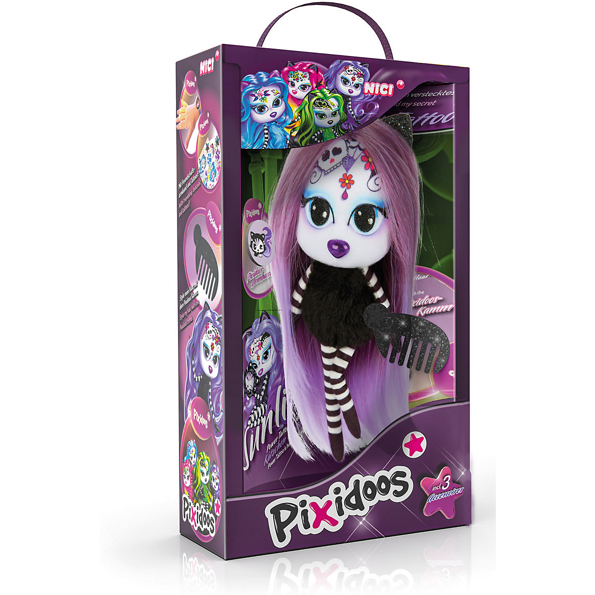 Pixidoos Plüsch-Puppe Sunli lila 20 cm mit 3-teiligen Zubehör in Geschenkverpackung (47505)