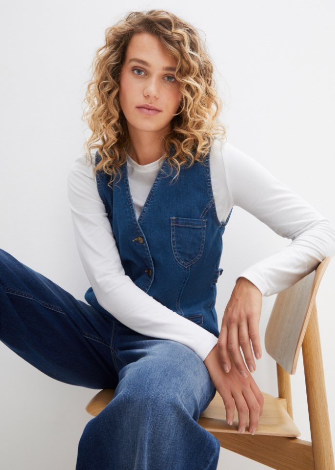 Jeans-Weste mit setilichem Smock