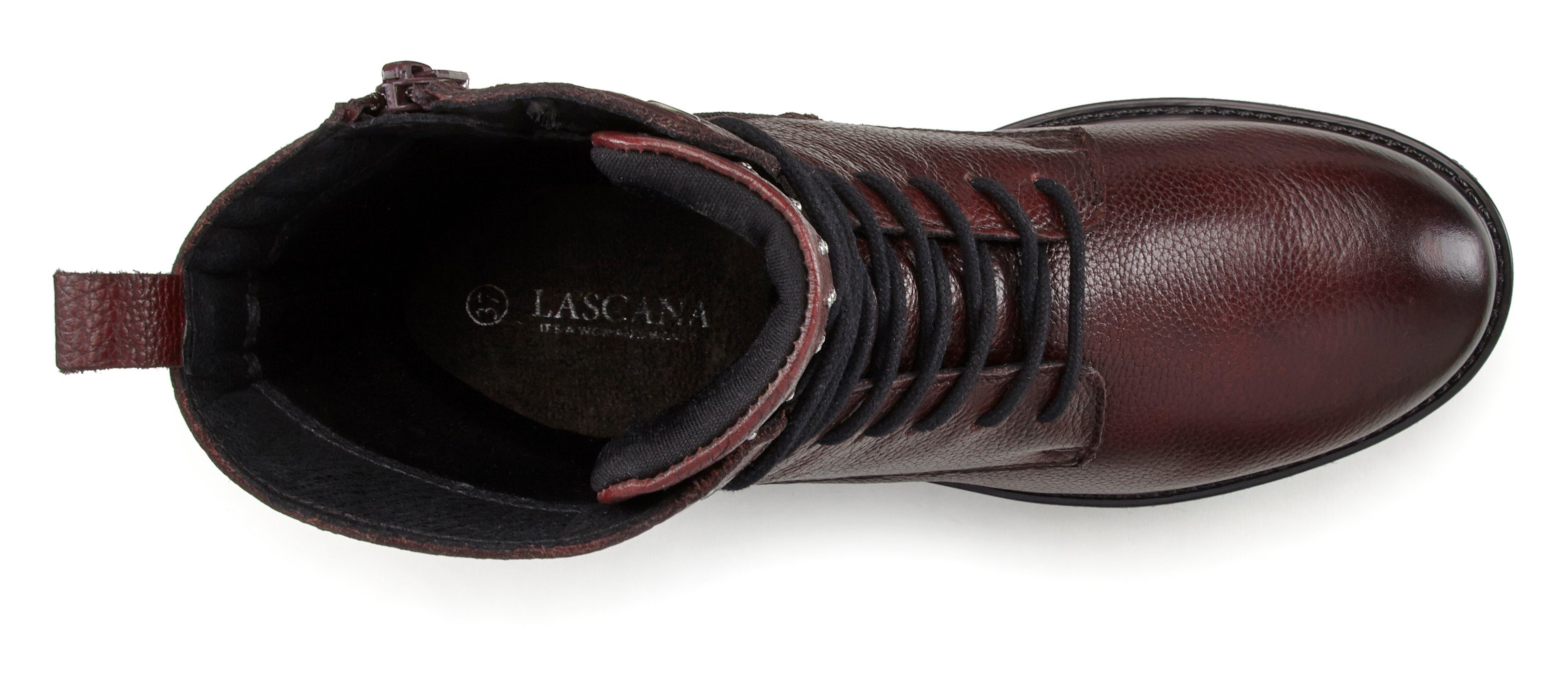 LASCANA Schnürboots Reißverschlusstiefel, Bikerboots aus Leder mit kleinen Nieten