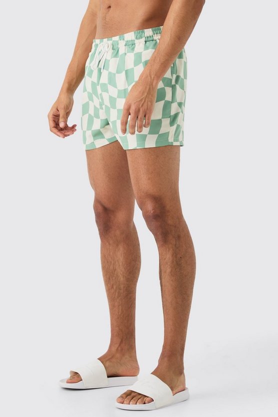Kurze Badehose mit Schachbrett-Print