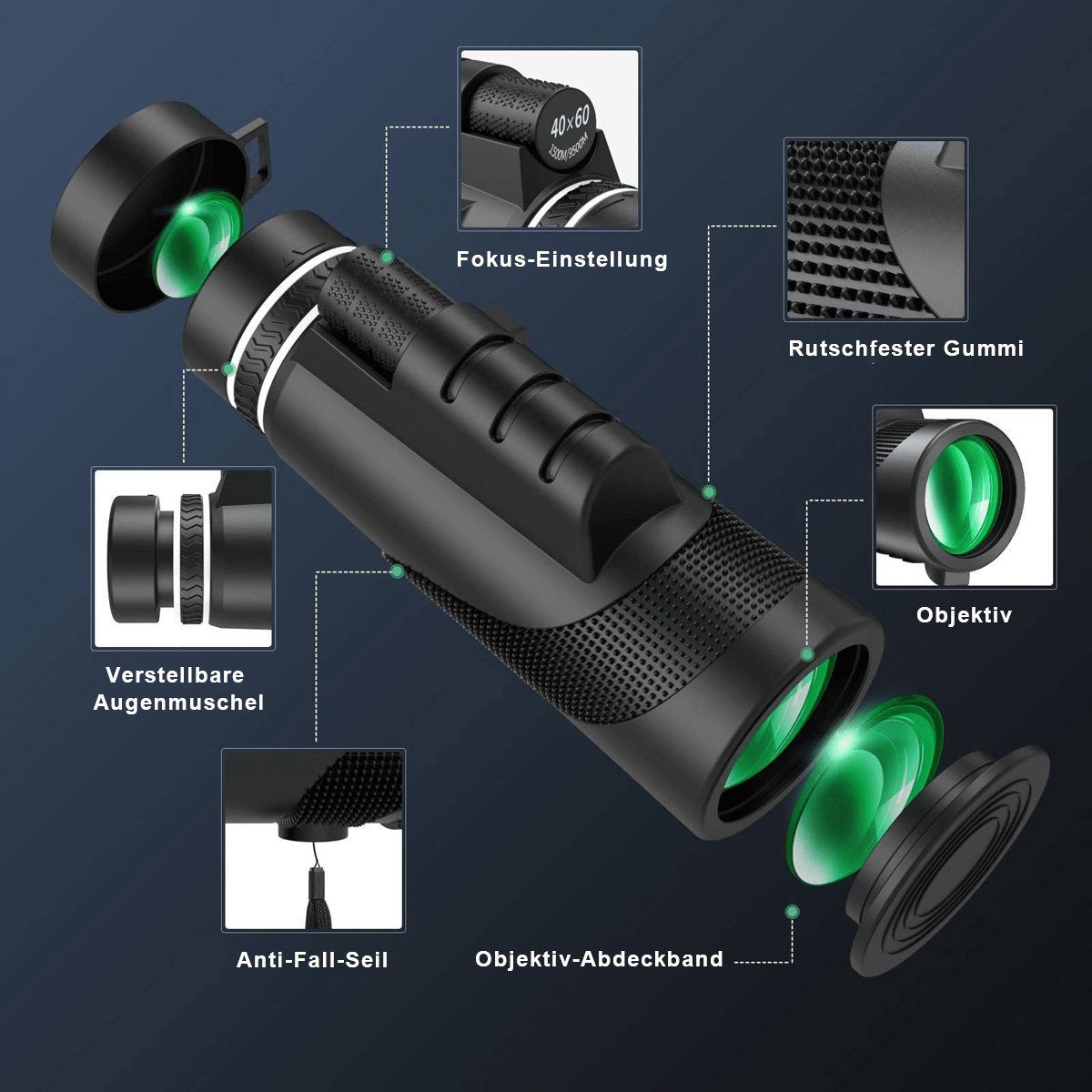 flowgoer Monocular Telescope 50 x 60, HD Monoculars, with 10x Magnification Fernglas (with Holder for Smartphone and Tripod, Monocular Binoculars)