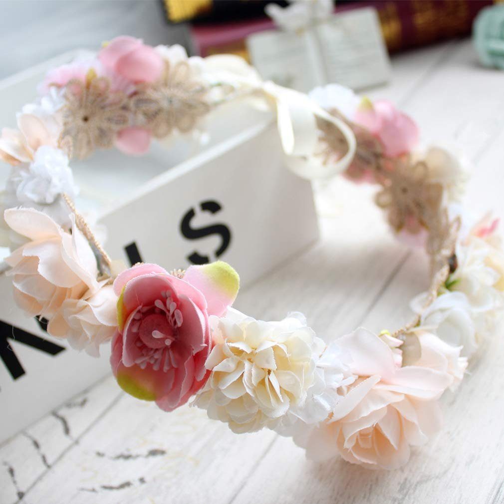 COUNJOYING Haarband Damen Haarband Mädchen Blumenkranz Haare für Hochzeit Party 50cm Lang