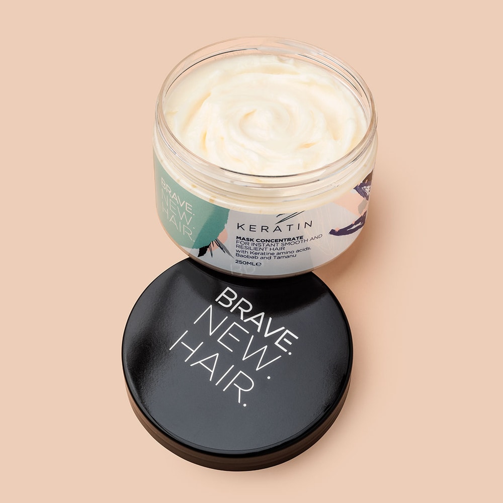 brave new hair Keratin Masque concentré pour cheveux lisses etplus résistants instantanément.