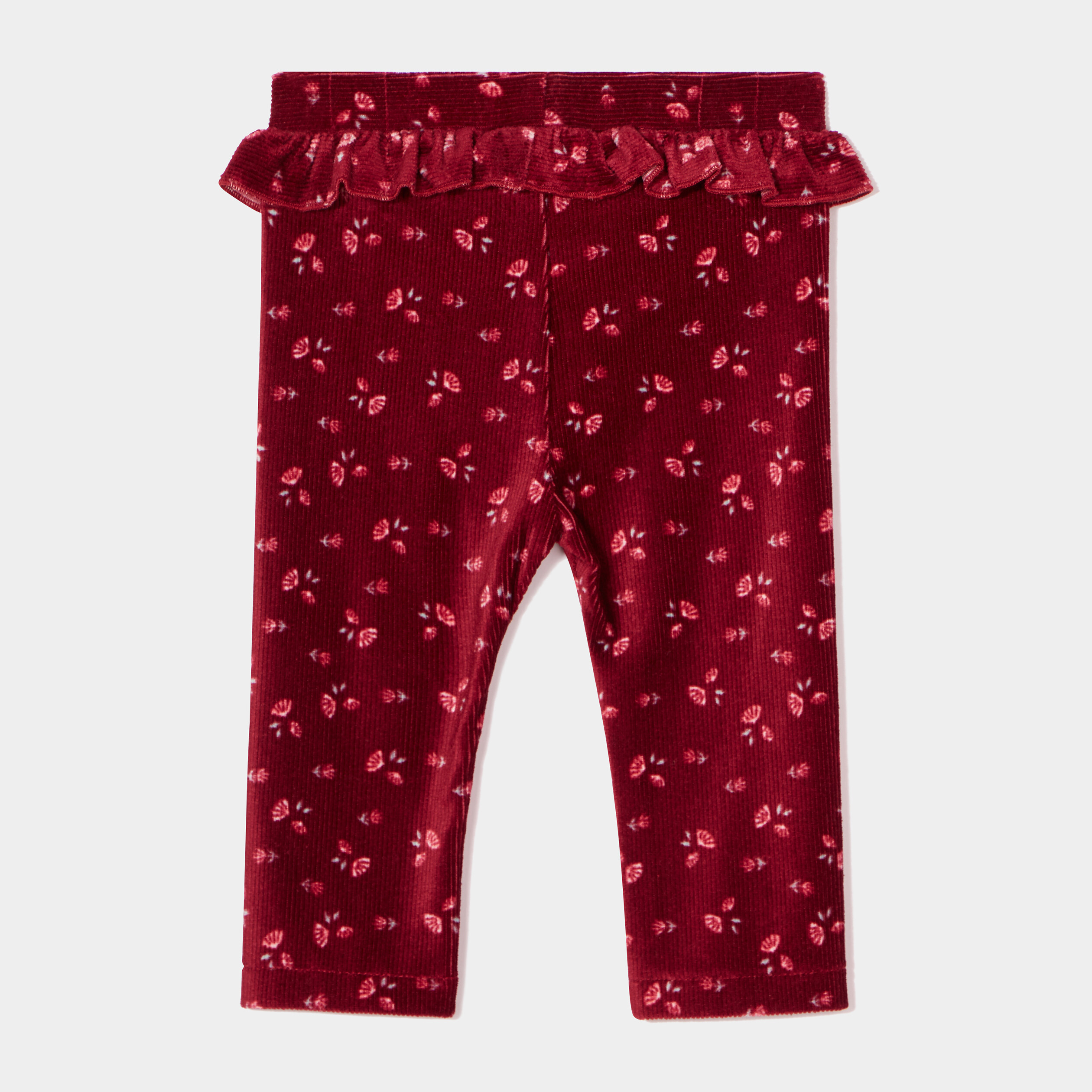Legging à volants velours côtelé bordeaux bébé fille | La Halle