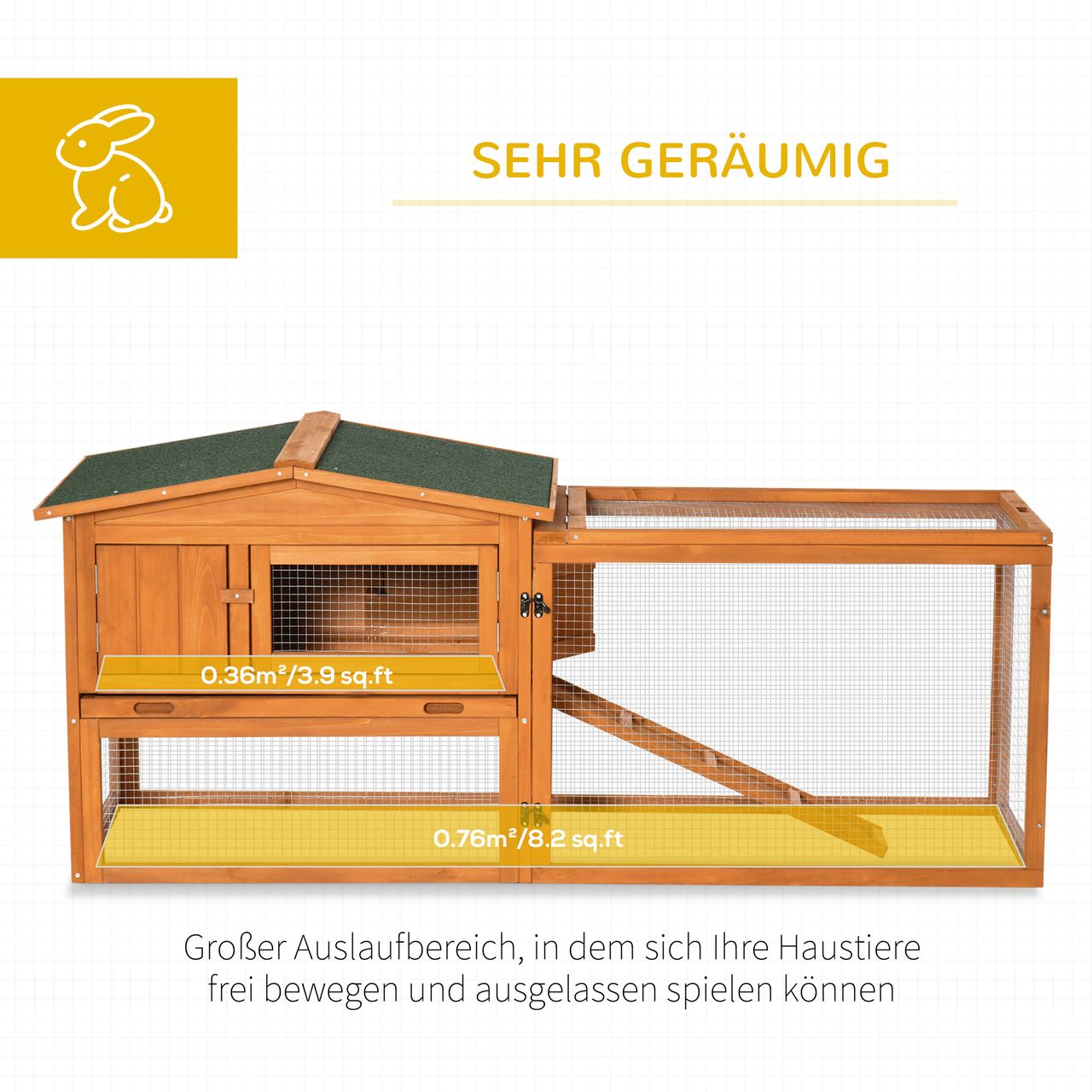 PawHut Kleintierstall Tannenholz Kleintierhaus mit Asphaltdach Kleintierkäfig mit Bodenwanne und Rampe Gehege Outdoor Indoor Orange 156 x 58 x 68 cm