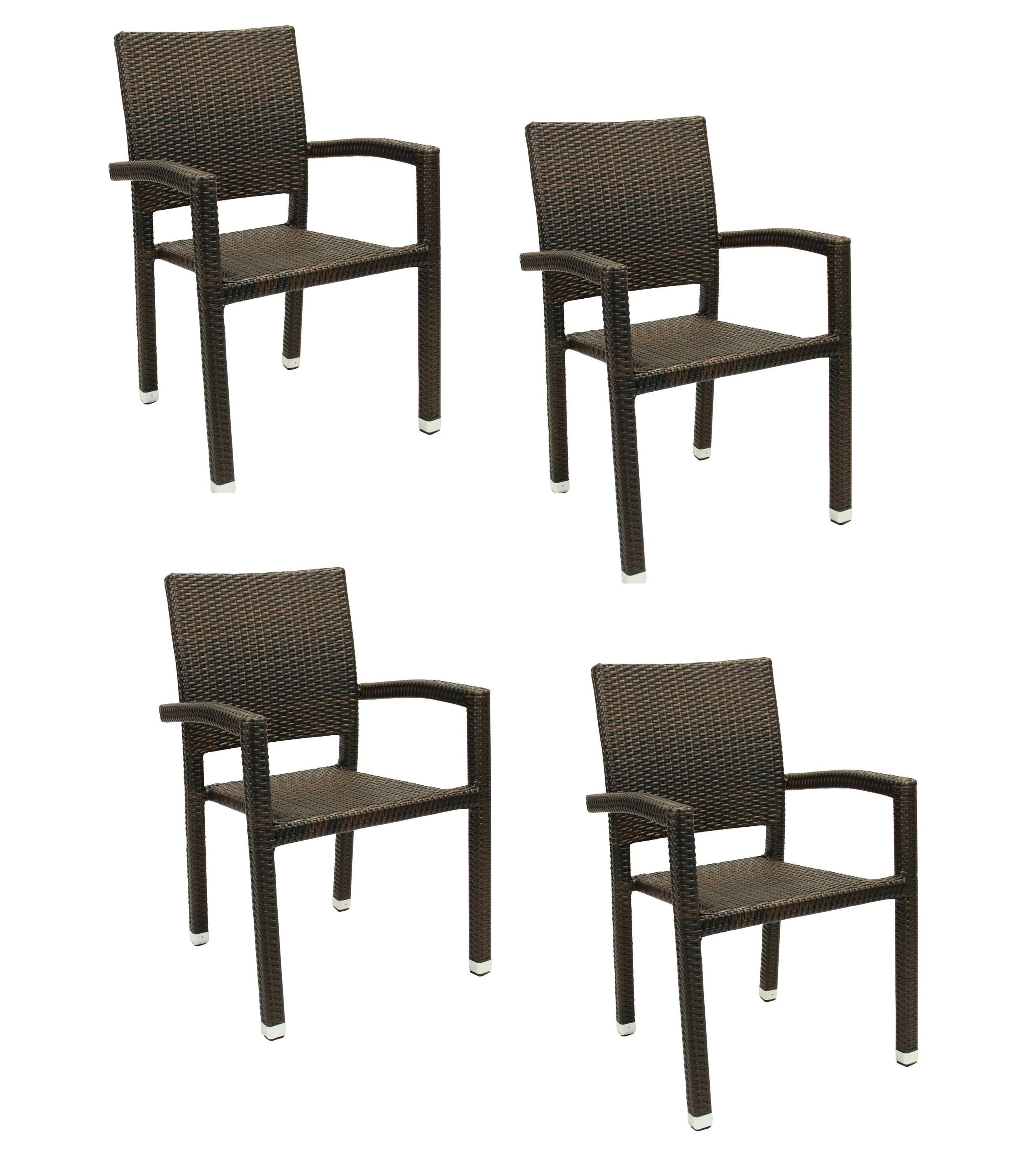 Konway Stapelstuhl PORTO (4 St), 4x KONWAY® PORTO Stapelsessel Lederlook Polyrattan Sessel braun