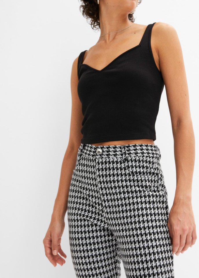 Jacquard Hose mit Schlitz und Hahnentritt-Muster