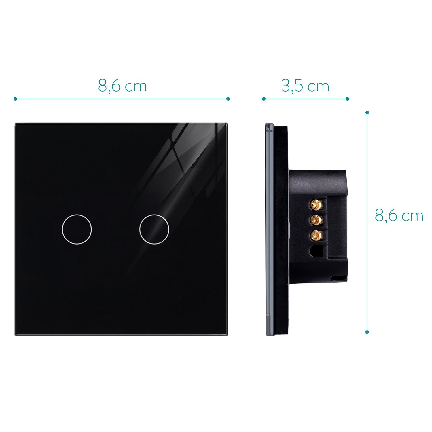 Navaris Lichtschalter 2-facher Touch-Wandschalter mit Glas-Panel und Status-LED