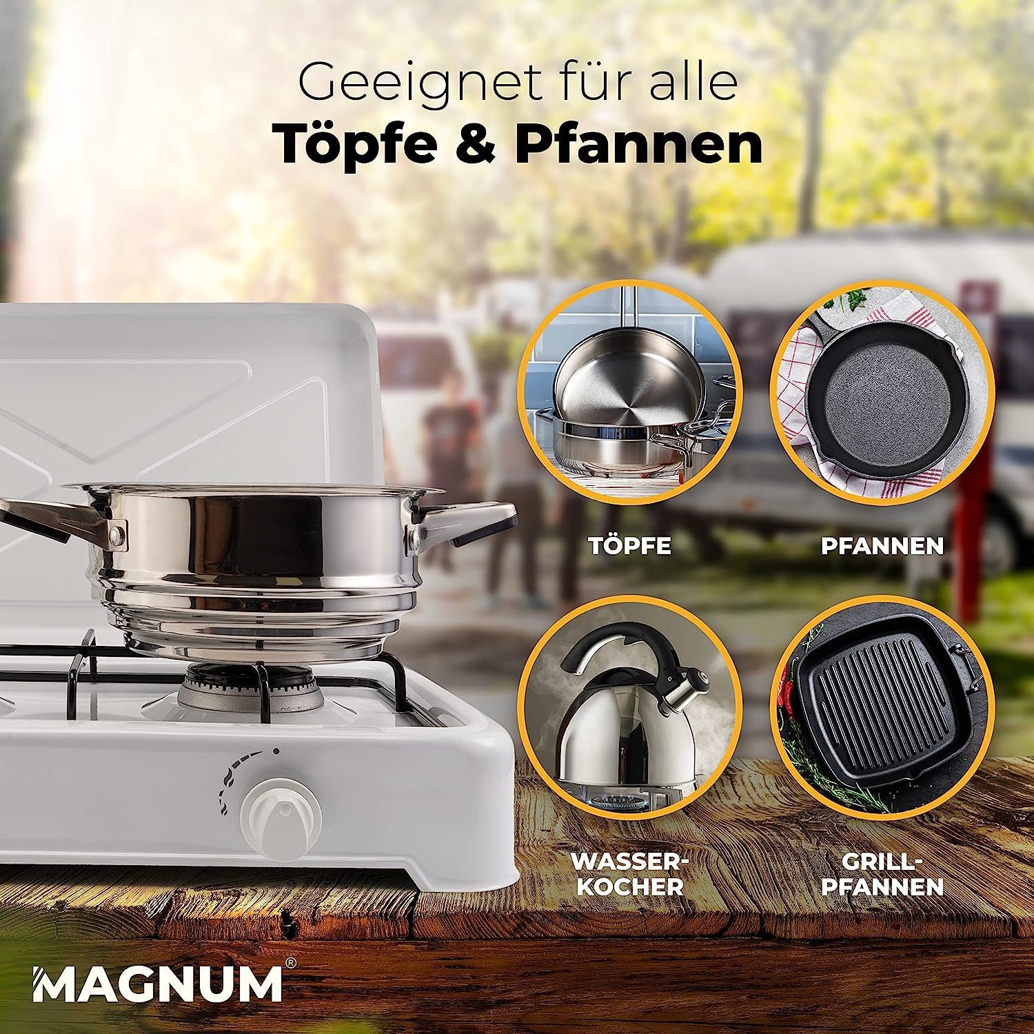 Magnum Wave Gaskocher 2-flammig inkl. Gasschlauch Robuster Campingkocher, Camping Gasgrill für Indoor und Outdoor Tischgrill