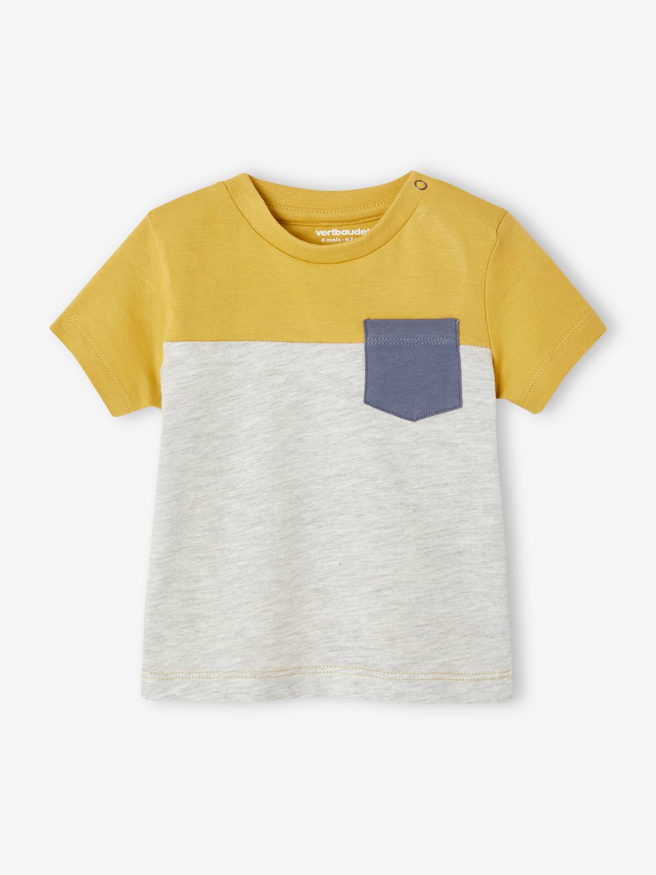 Vertbaudet Jungen Baby T-Shirt, Colorblock Oeko-Tex - gelb