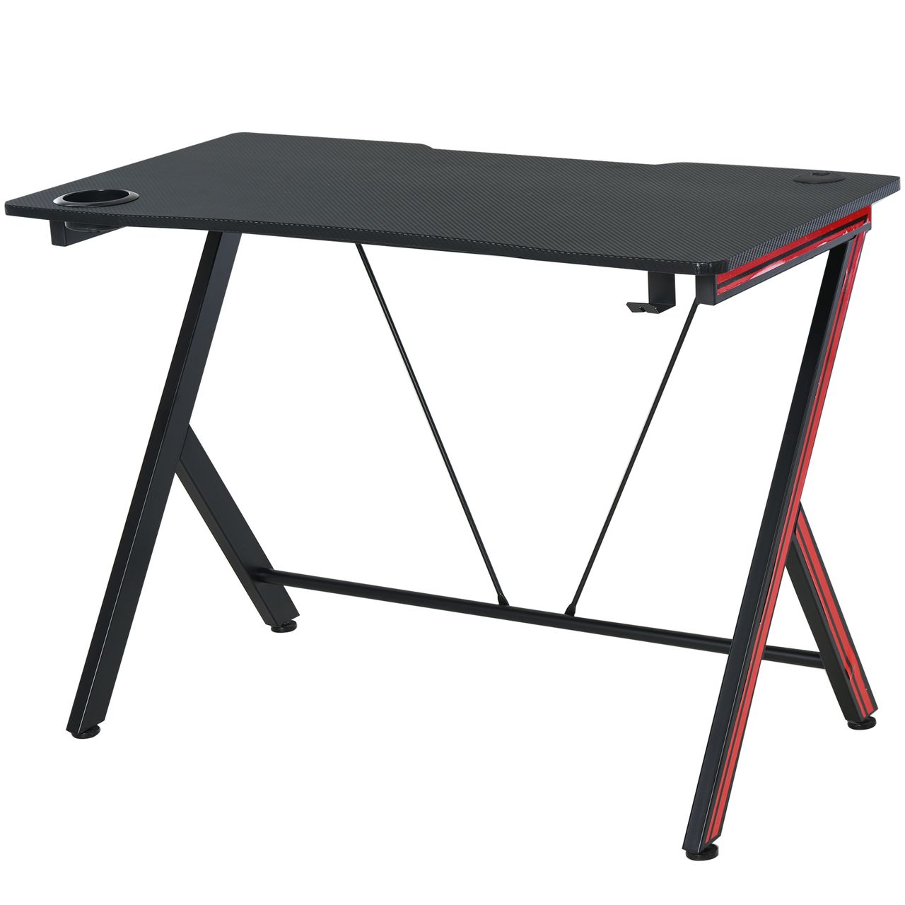 HOMCOM Gaming-Tisch Schreibtisch mit Kopfhörerhaken Getränkehalterung Computertisch Stahl   MDF Schwarz 105 x 55 x 75 cm