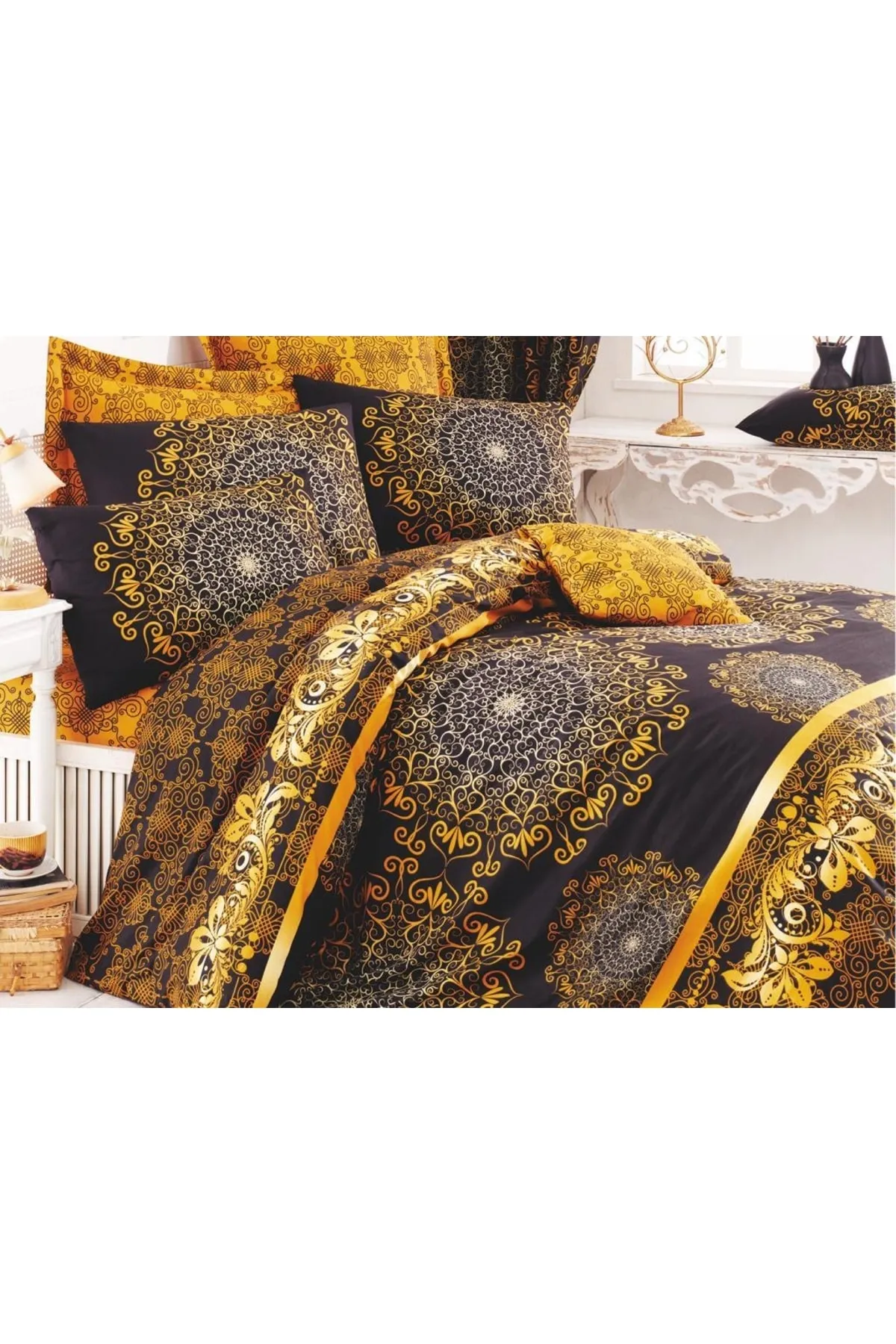 Çeyiz Diyarı  Ottoman-Bettbezug-Set aus Baumwolle in Gelb für Einzelbett