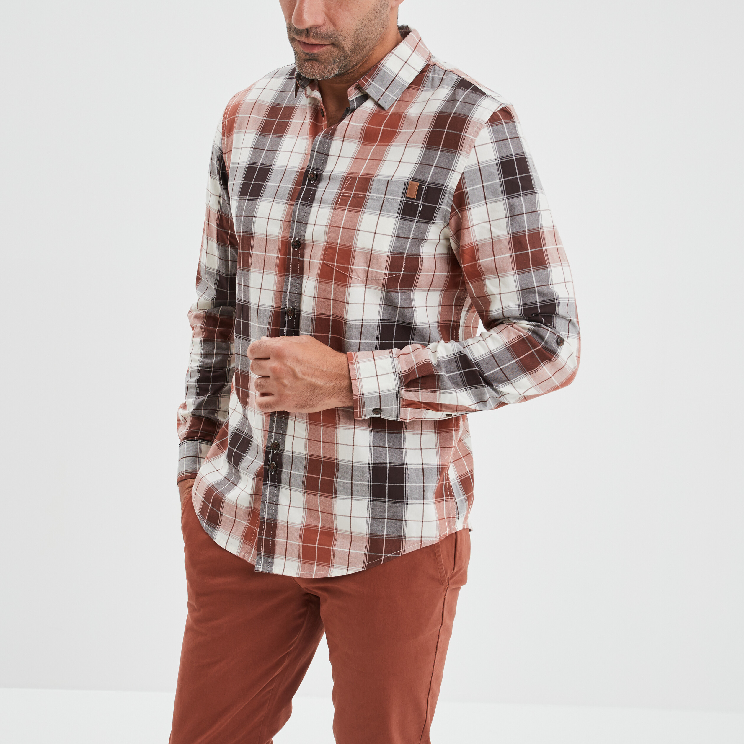 Chemise droite manches longues terracotta homme | La Halle