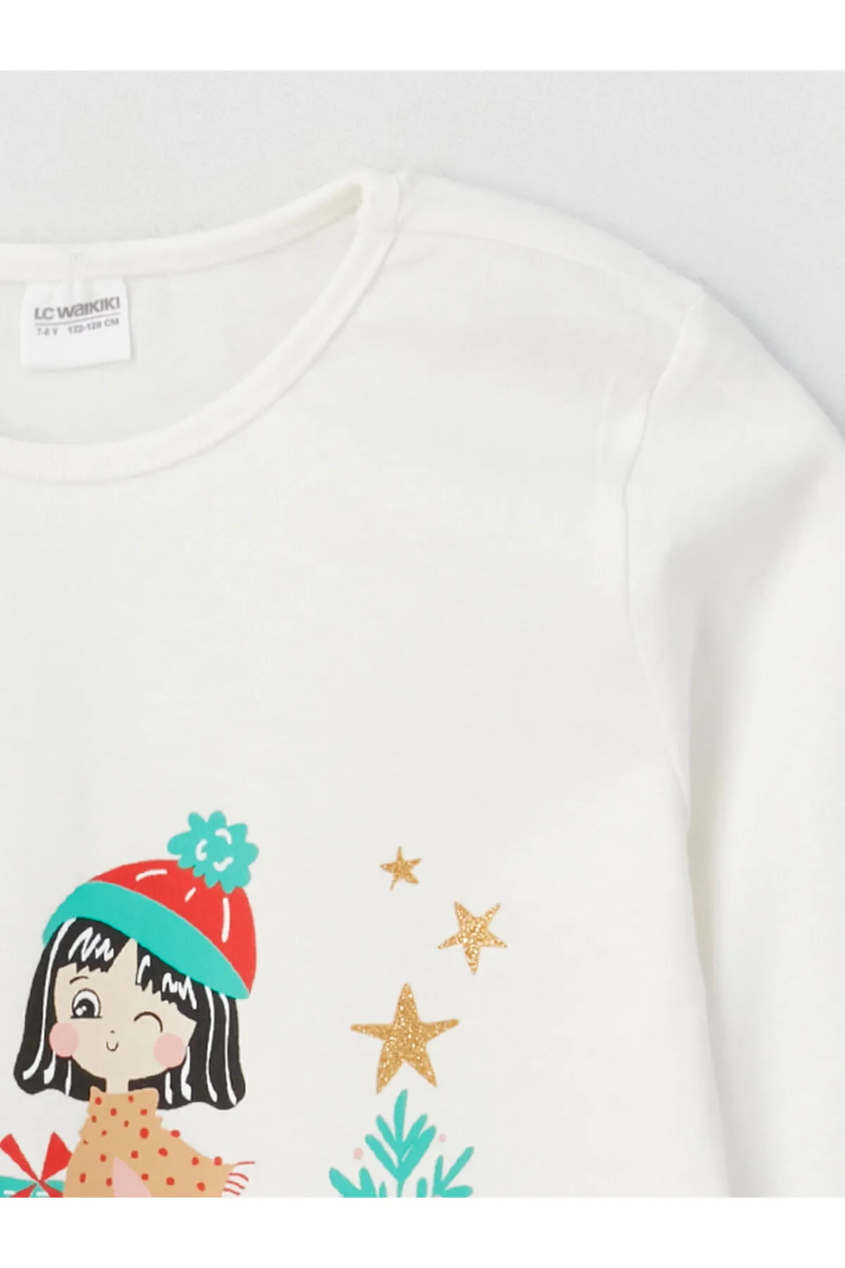 LC Waikiki  Langarm-Pyjama-Set für Mädchen mit Rundhalsausschnitt und Neujahrsmotiv