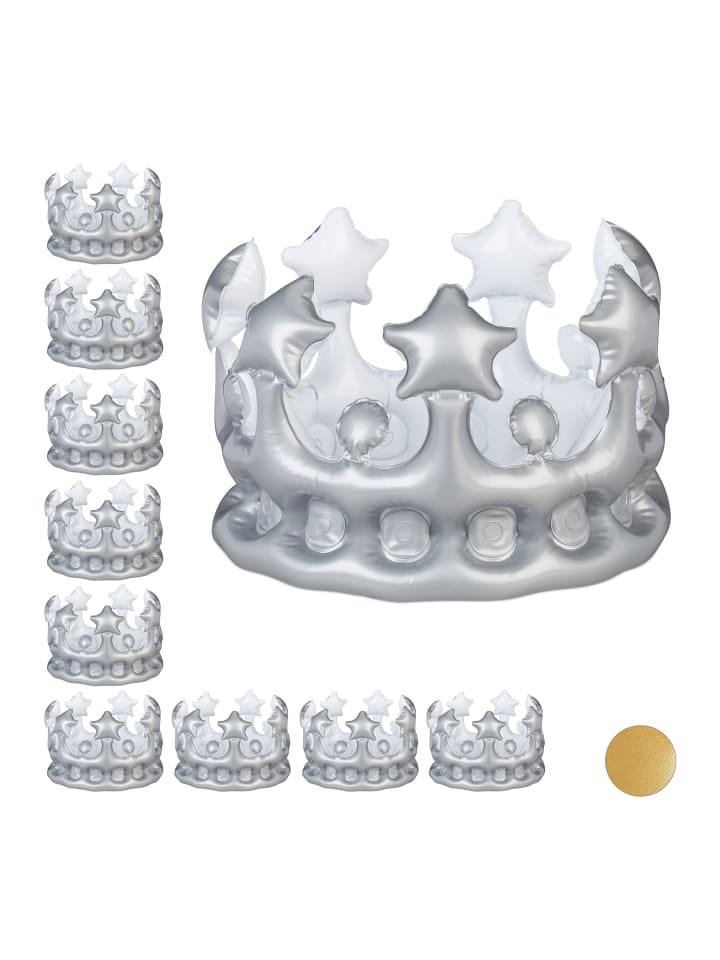 relaxdays 10x Aufblaskrone in Silber günstig kaufen onesize