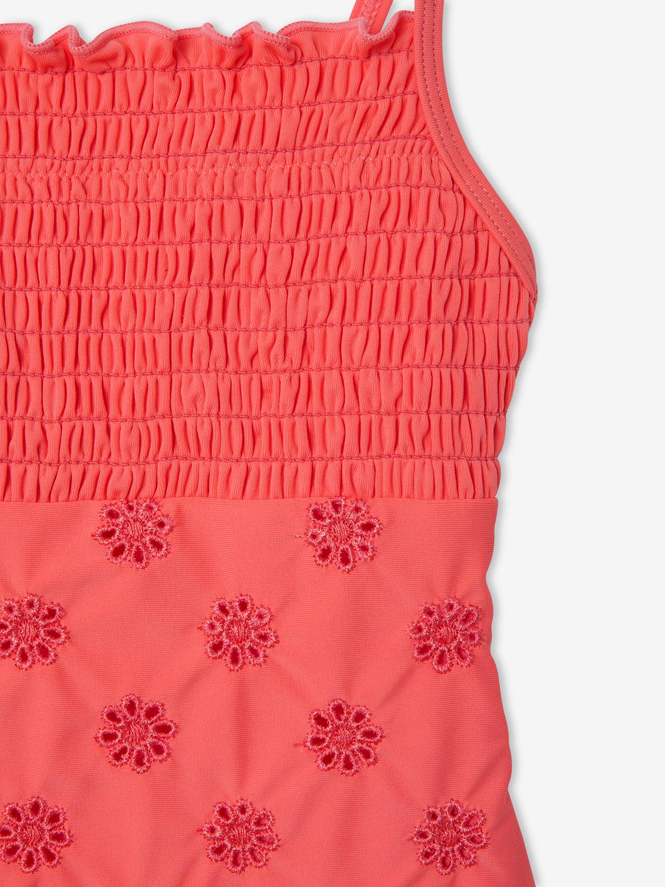 Maillot de bain 1 pièce fille broderie anglaise rose pivoine
