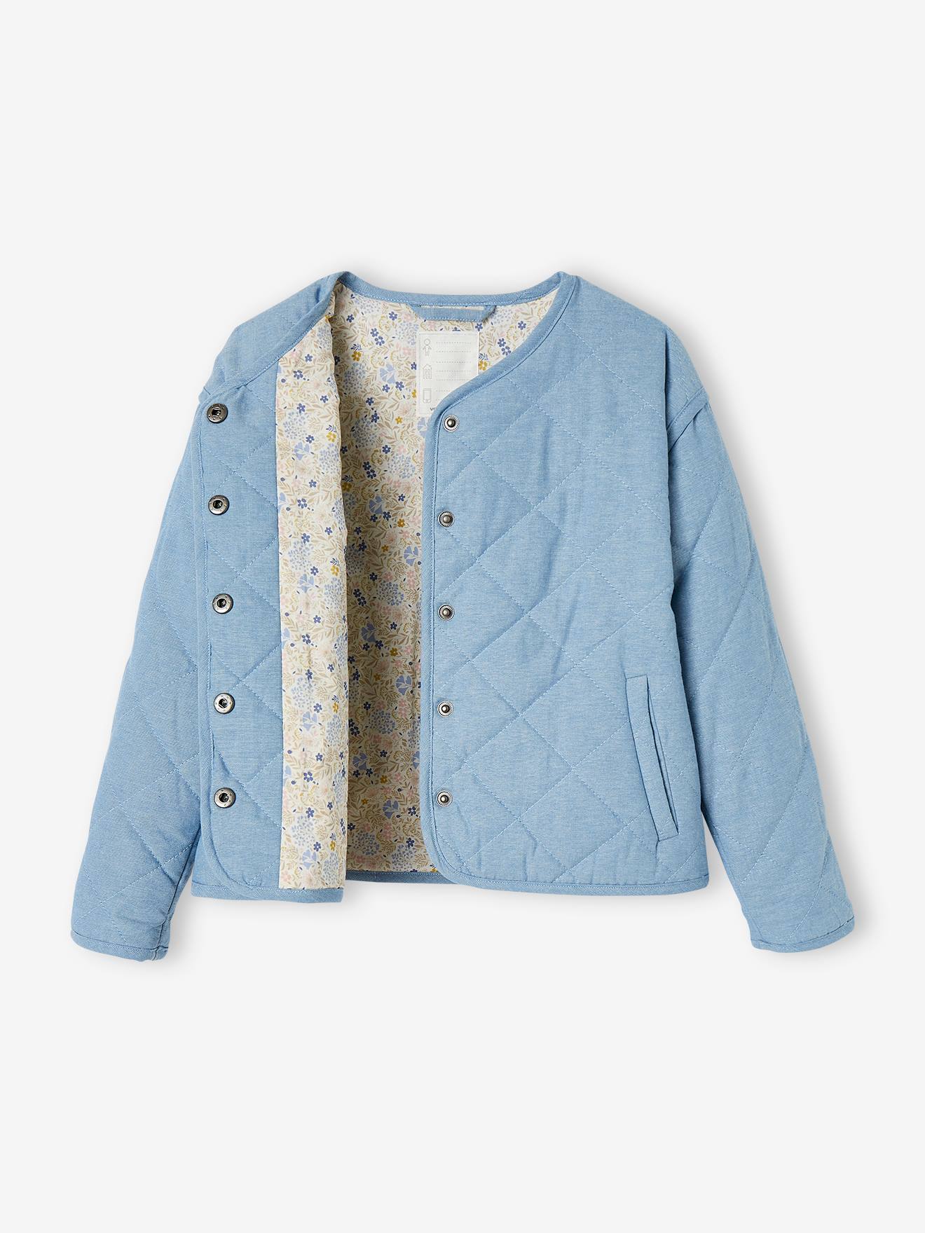 Veste matelassée en chambray fille doublure fleurie double stone