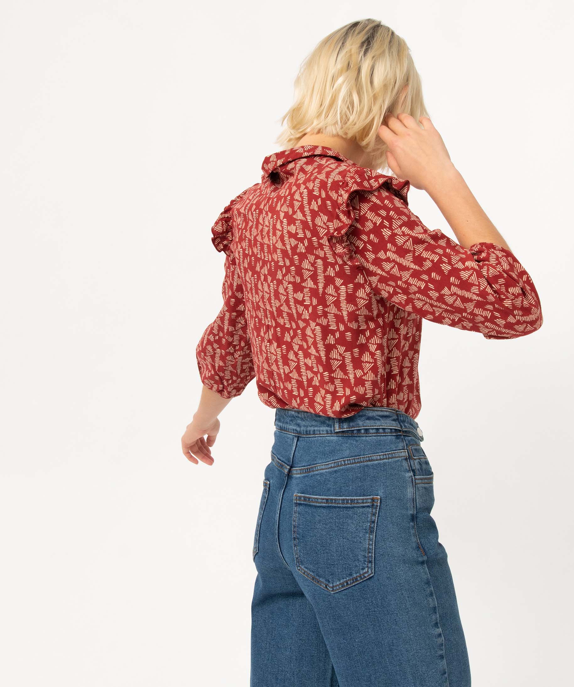 Blouse femme à manches 3/4 avec volants sur les épaules imprime | GEMO