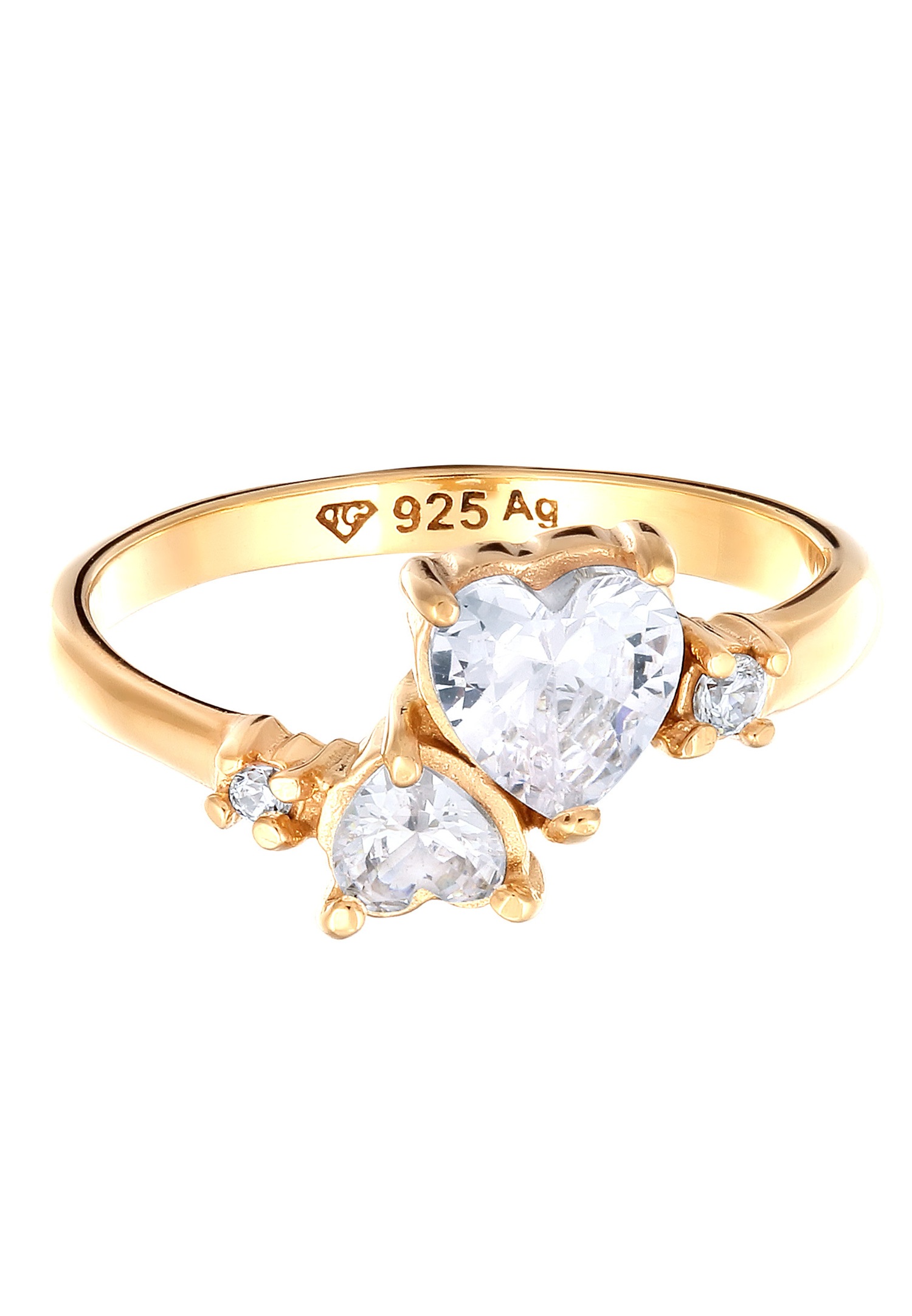 Elli Elli gyűrű szív alakú kövekkel, női fehér cirkónia, 925-ös ezüst, Valentin-nap