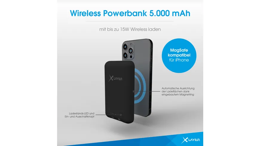XLayer MagFix Pro Powerbank magnetisch 5.000 mAh PD 20W Schwarz