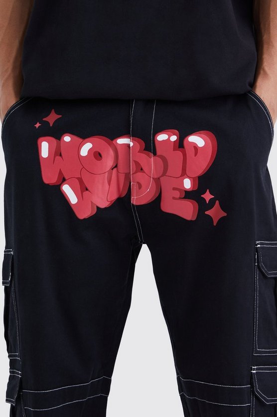 Tall lockere Cargo-Hose mit Grafitti-Print