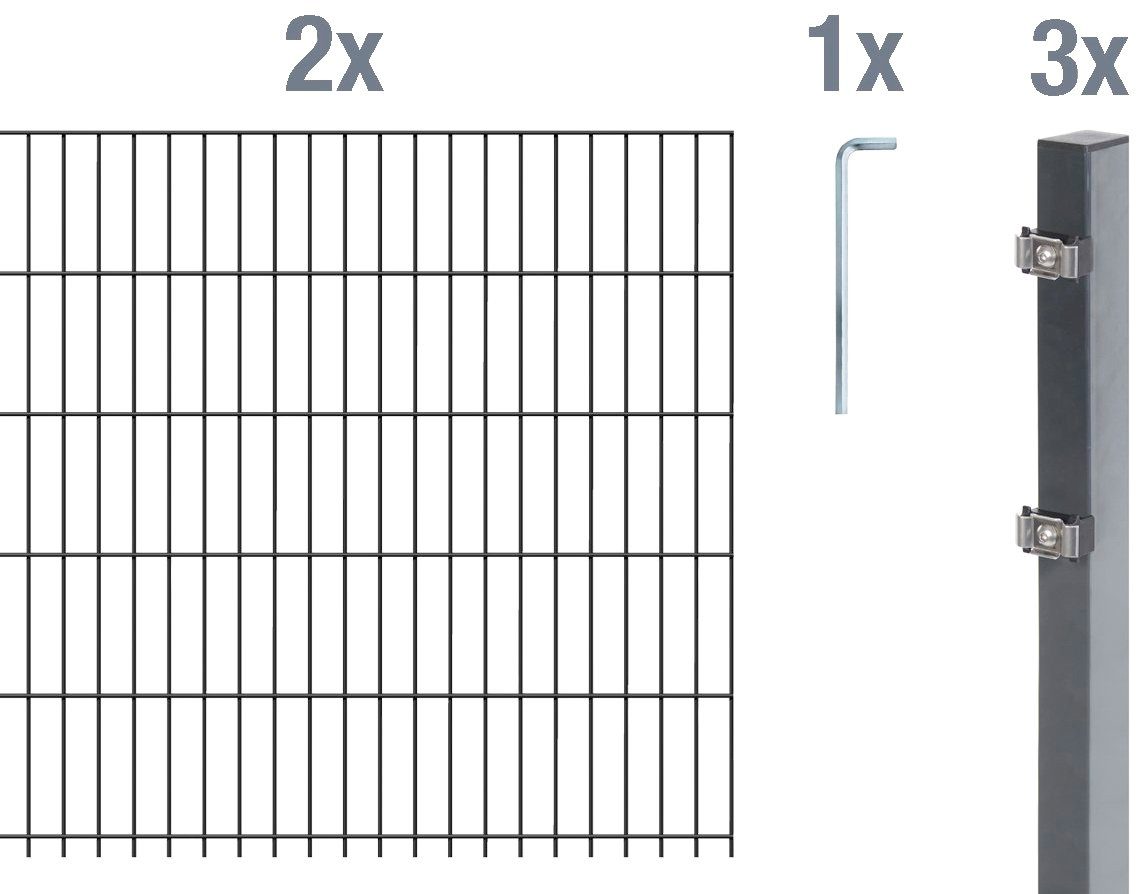 Alberts Doppelstabmattenzaun, (Set), anthrazit, 140 cm hoch, 2 Matten für 4 m, 3 Pfosten