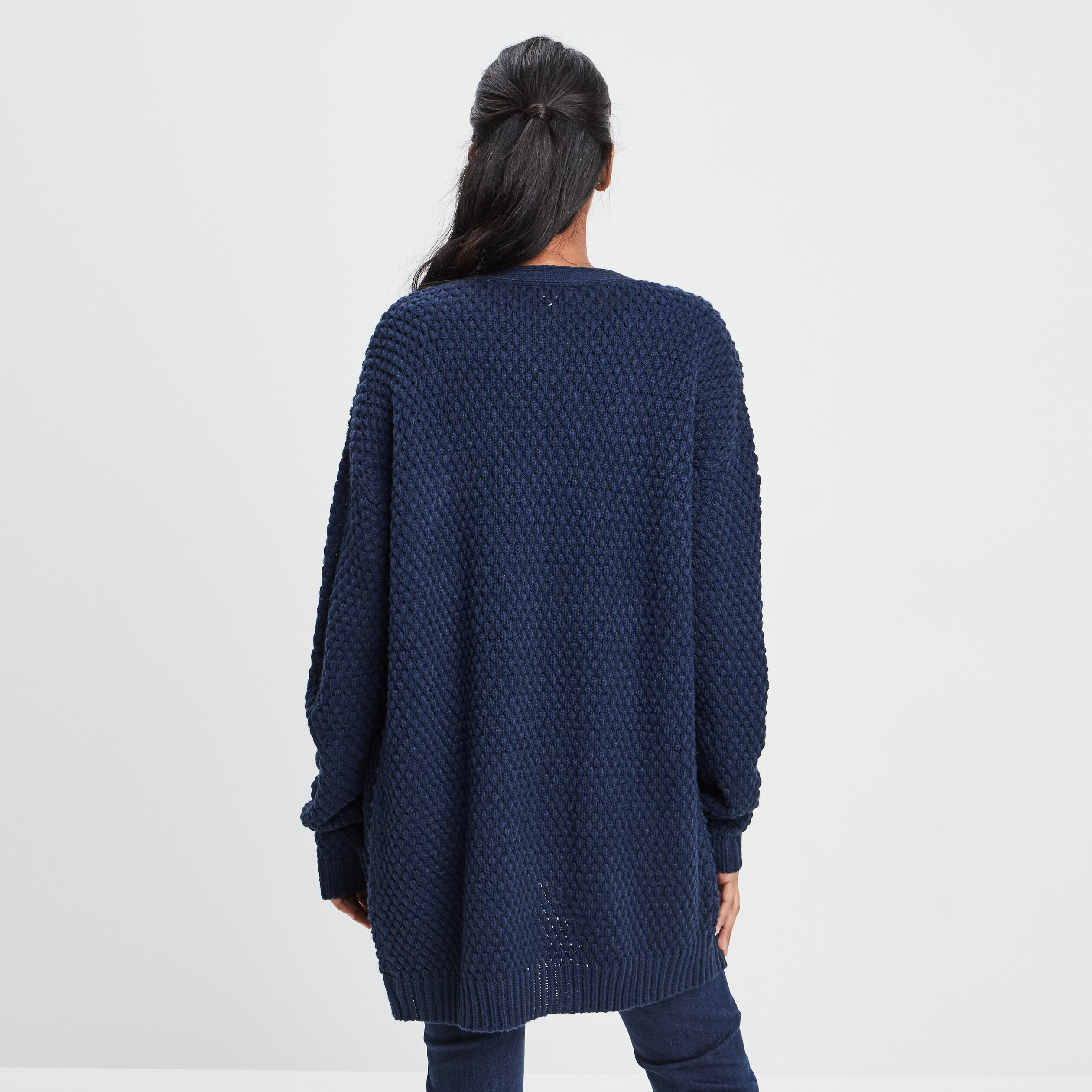 Gilet long manches longues bleu marine femme | La Halle