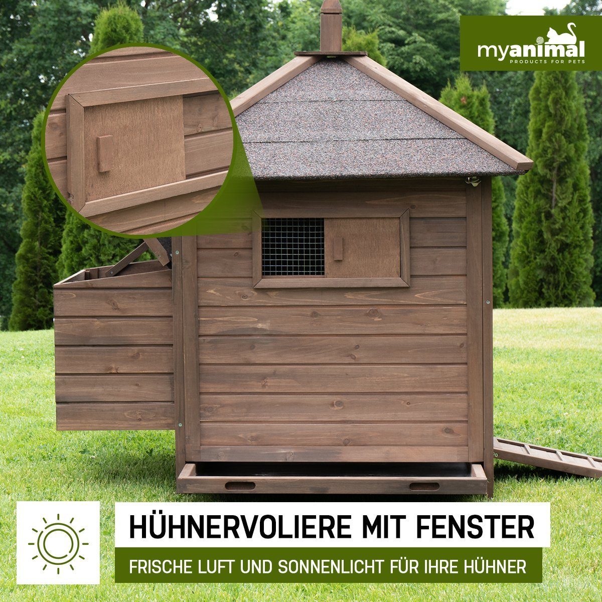 My Animal Hühnerstall Hühnerhaus MH-11 für 3-4 Hühner - Winterfest, Hühnerhaus Hühner Käfig Gehege Geflügelstall - Nistkasten
