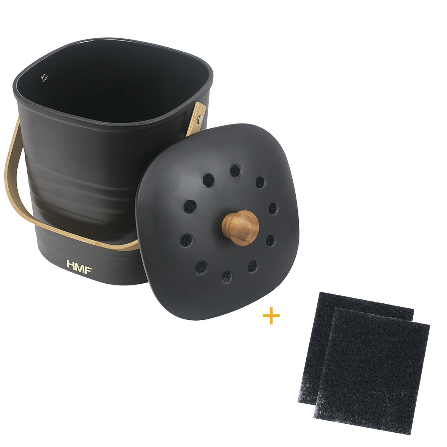 HMF Biomülleimer Komposteimer mit Aktivkohlefilter, kleiner Abfalleimer für die Küche mit Deckel, 3L, Schwarz