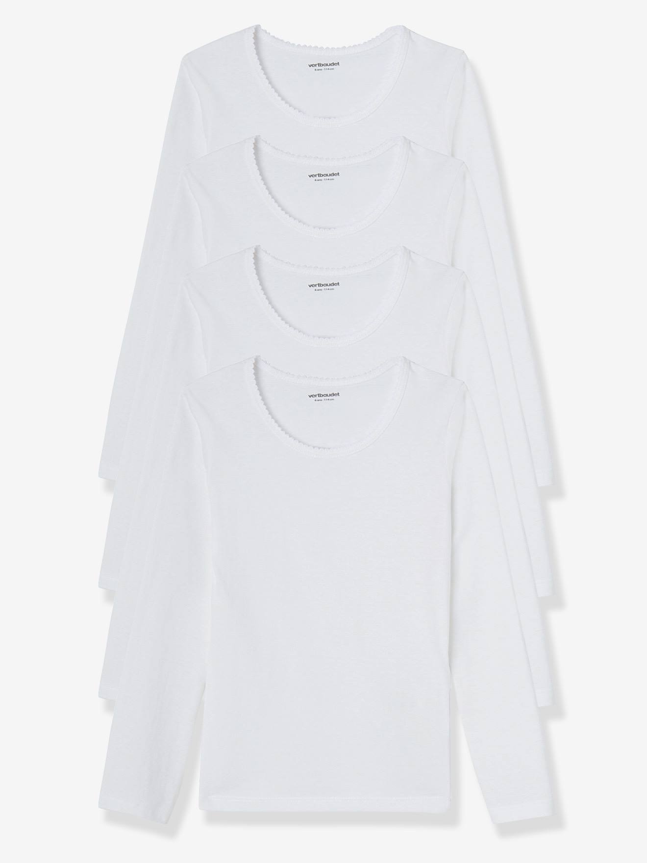 Lot de 4 T-shirts fille manches longues BASICS blanc