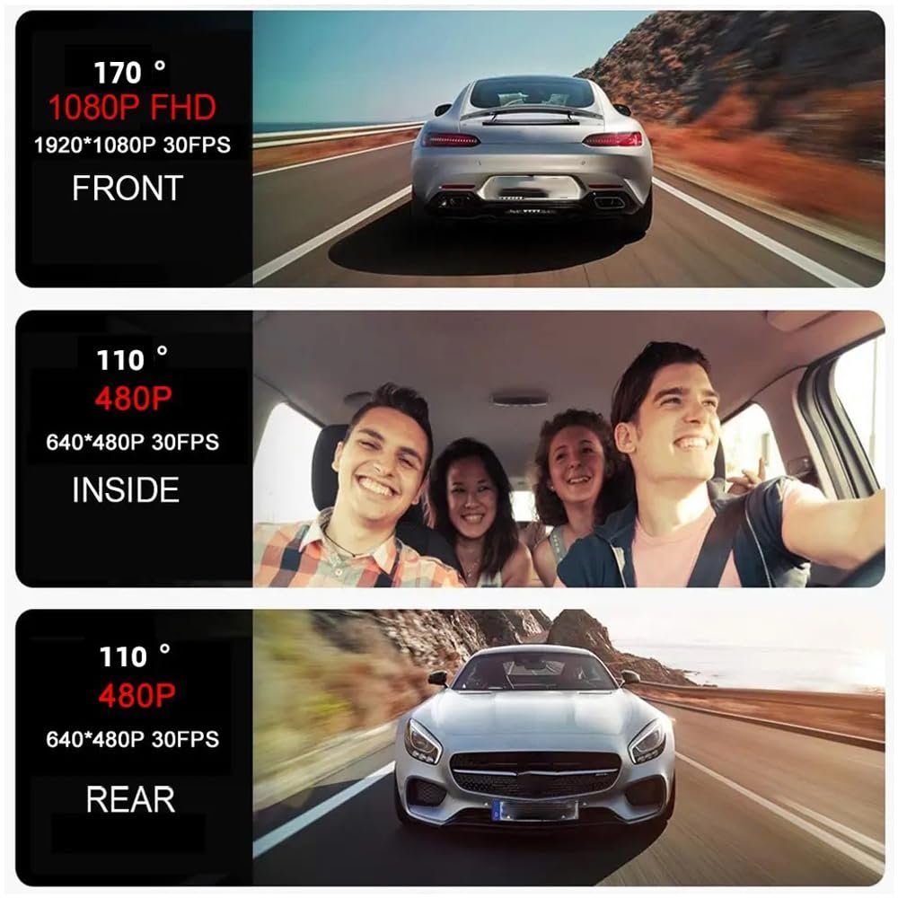 Welikera 3-Kamera 1080P Fahrrekorder Auto mit 170° Weitwinkelobjektiv Dashcam (Nachtsichtfunktion)