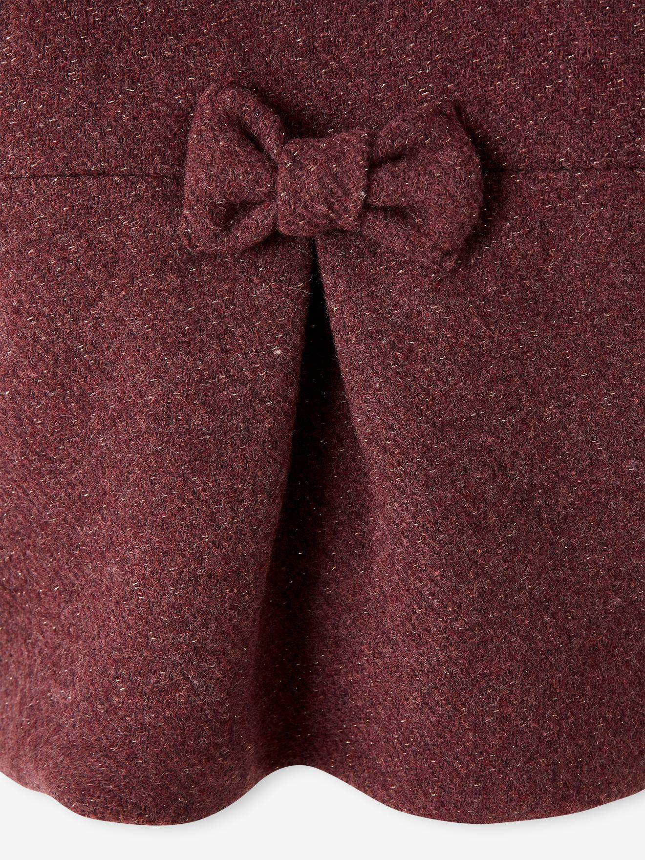 Manteau à capuche en drap de laine fille marine grisé
