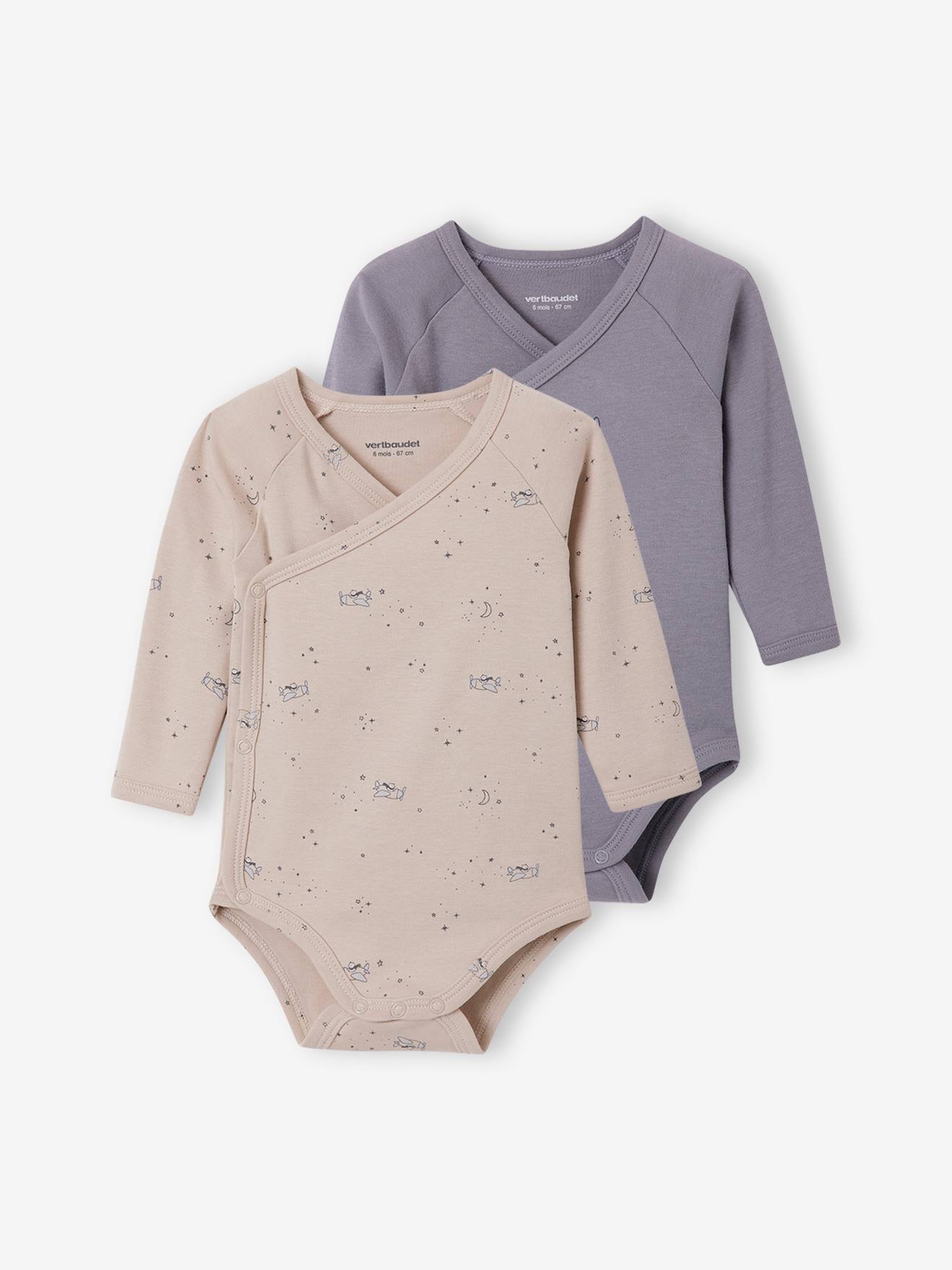Lot de 2 bodies manches longues bébé ouverture naissance cappuccino
