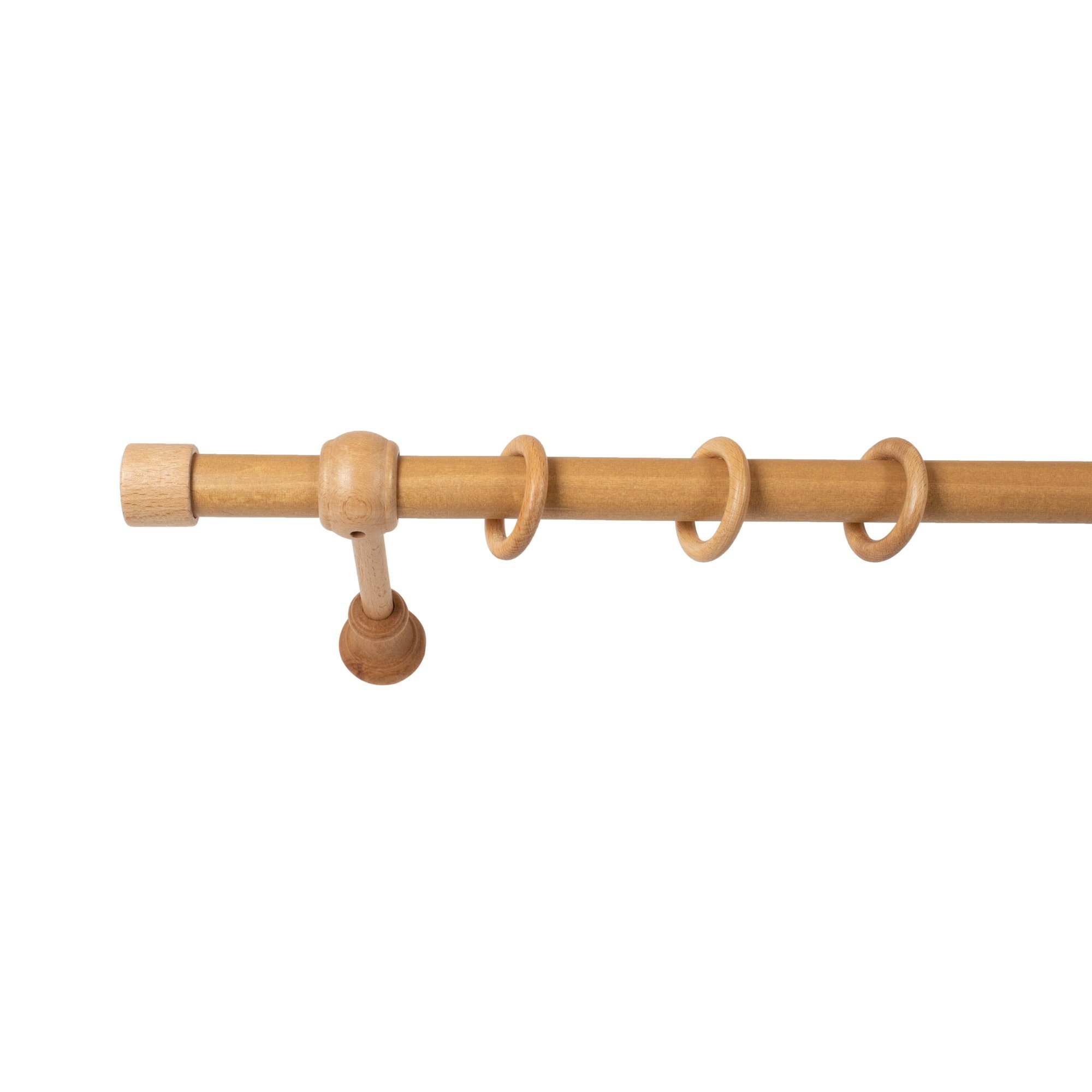 Gardinenstange Cafiro, SN DECO GROUP, Ø 28 mm, 1-läufig, fixmaß, Verschraubt, Holz, Komplettset mit Ringen