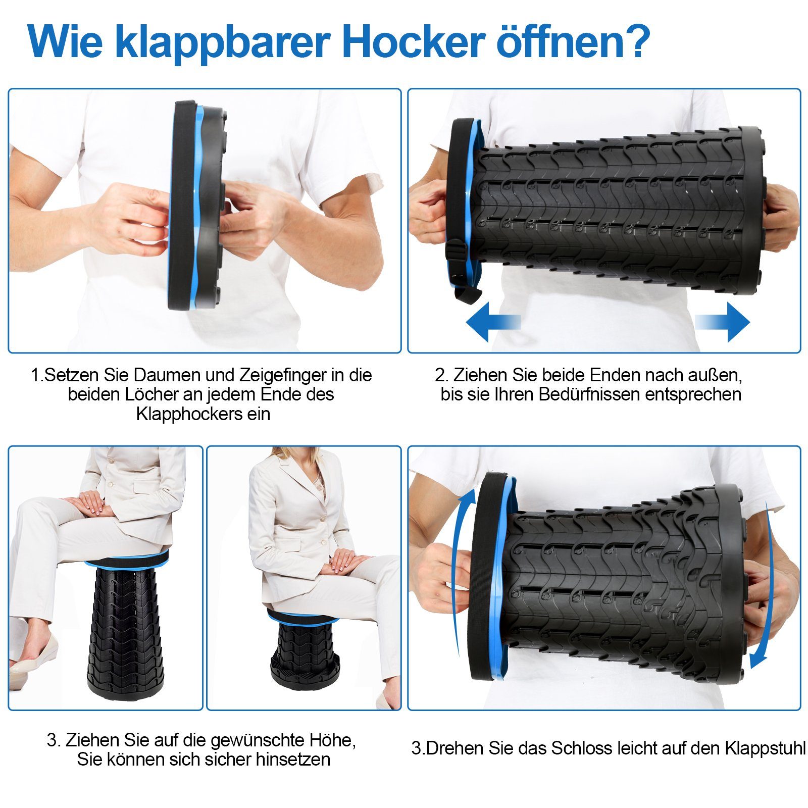TolleTour Klappstuhl Tragbarer Klappstuhl Klapphocker Hocker Sitz Teleskop Faltbar Blau
