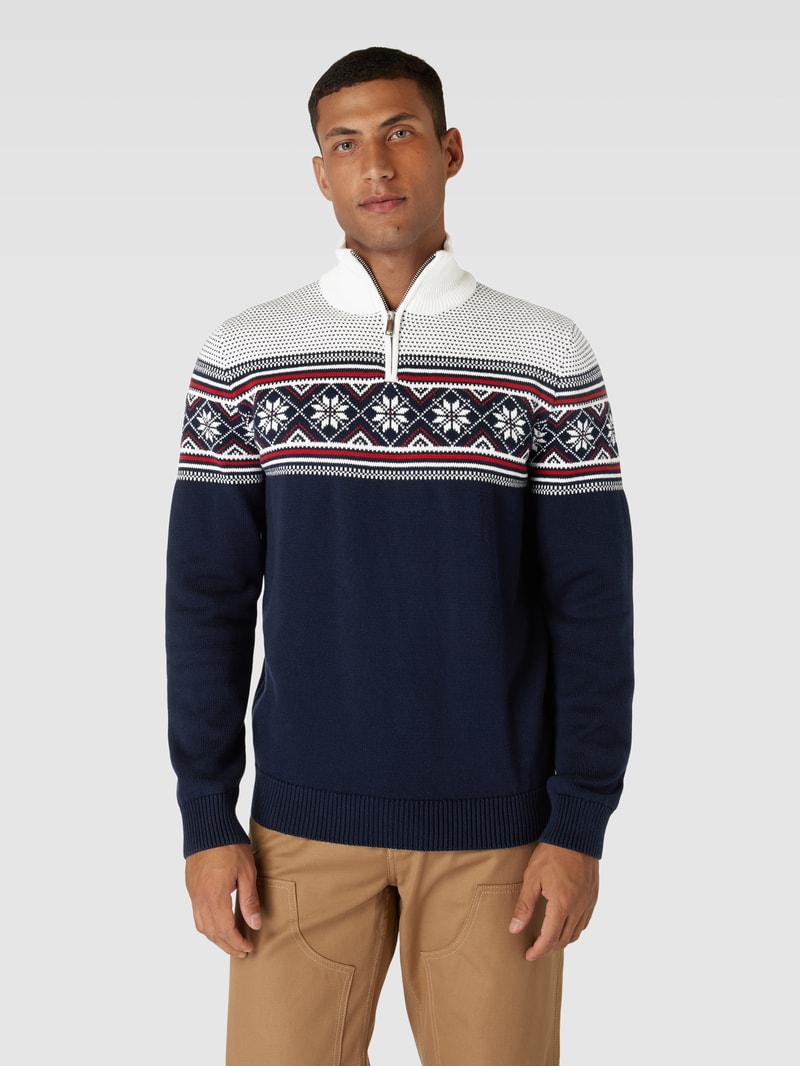 Strickpullover mit Troyer-Kragen Modell 'CLAUS' in dunkelblau