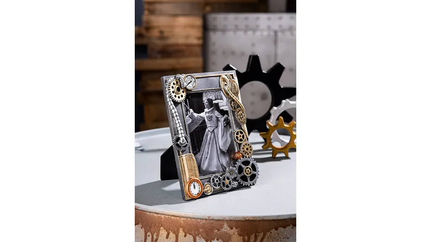 GILDE Poly Fotorahmen Steampunk 20x15cm silber
