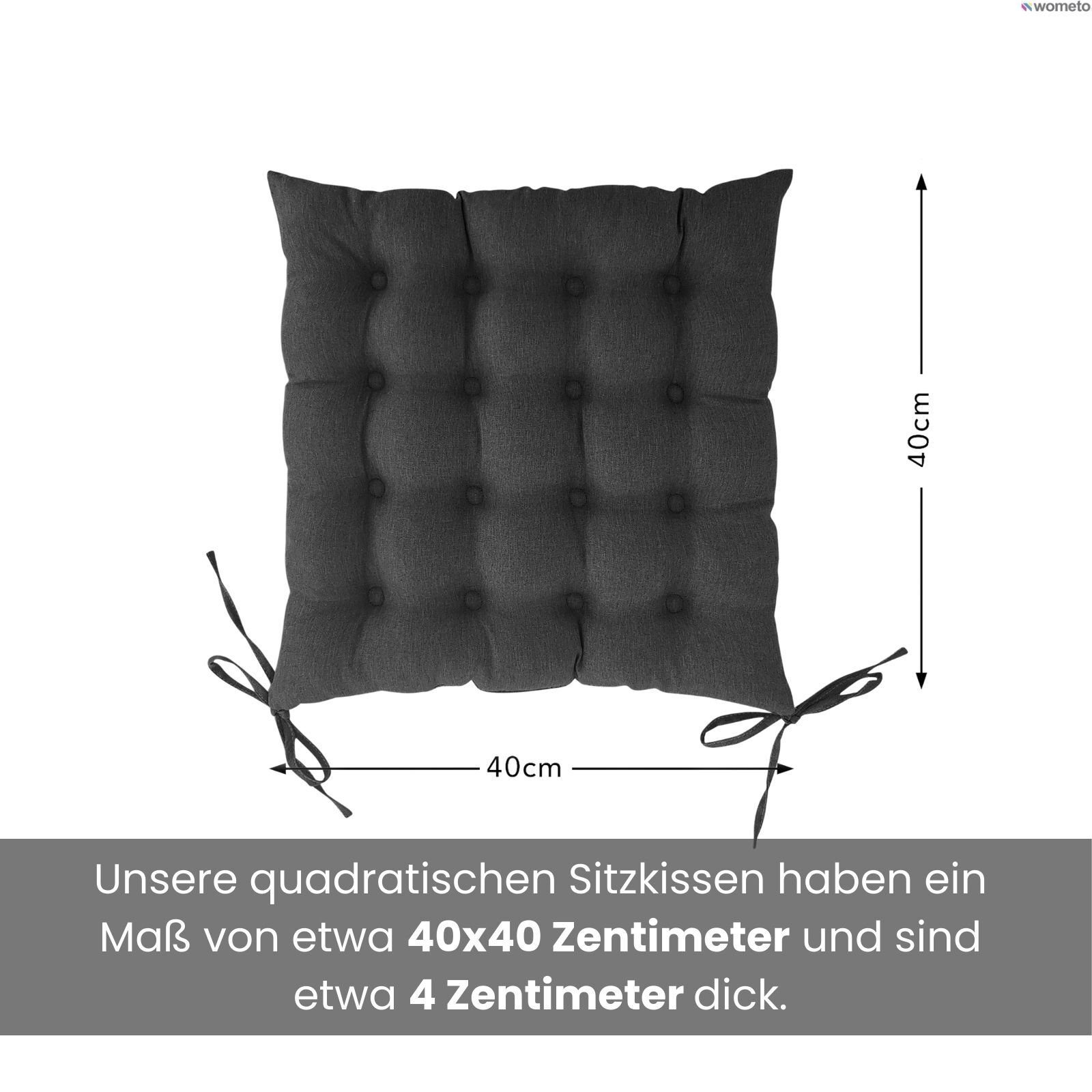 wometo Stuhlkissen Prime, Stuhlkissen mit Premium-Steppung und Bändern