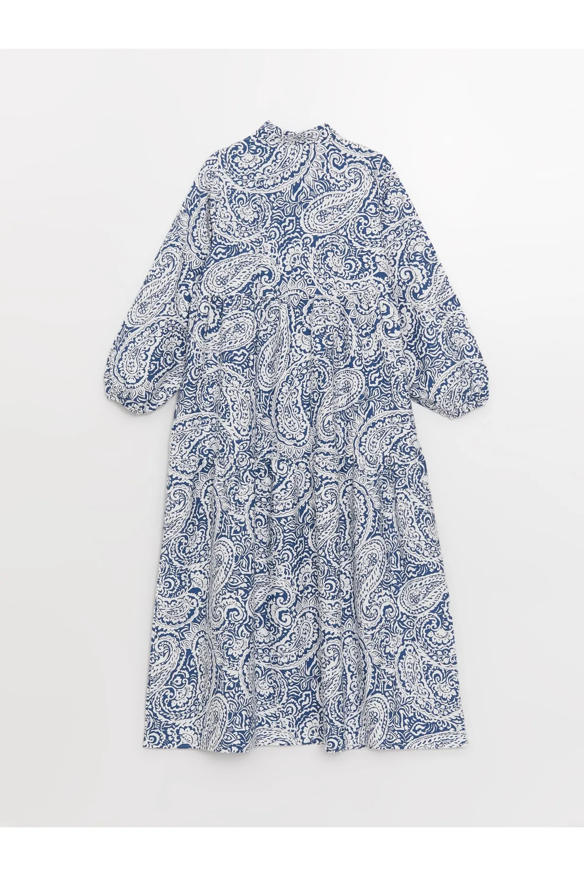 LC Waikiki  Gemustertes Popeline-Damenkleid mit Hemdkragen und langen Ärmeln