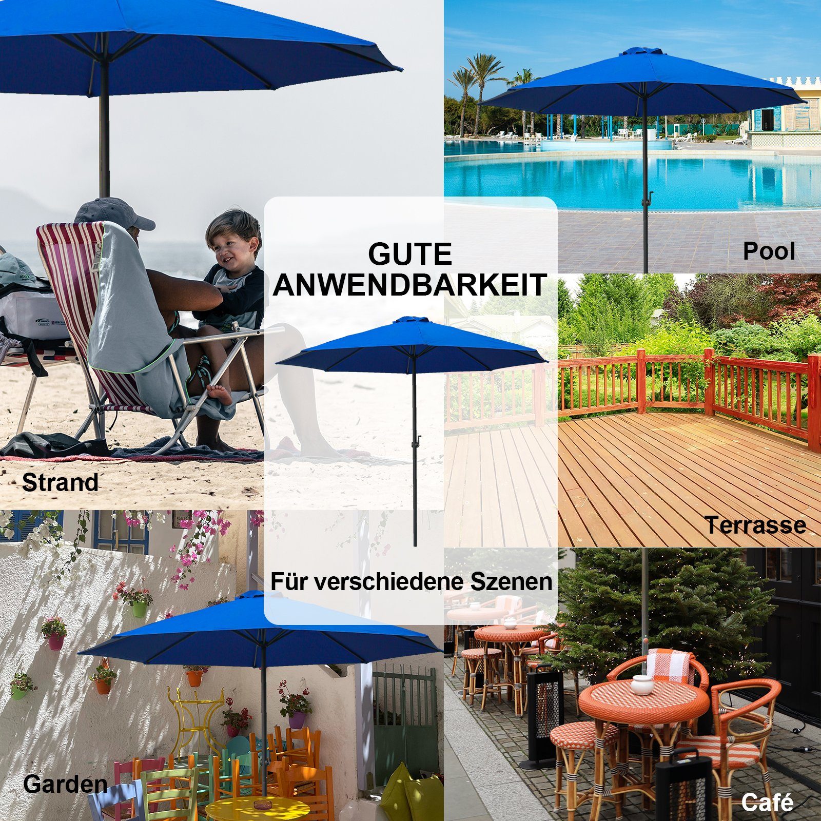 KAHOO Sonnenschirm Strandschirm, Gartenschirm mit Kurbel, ohne Schirmständer