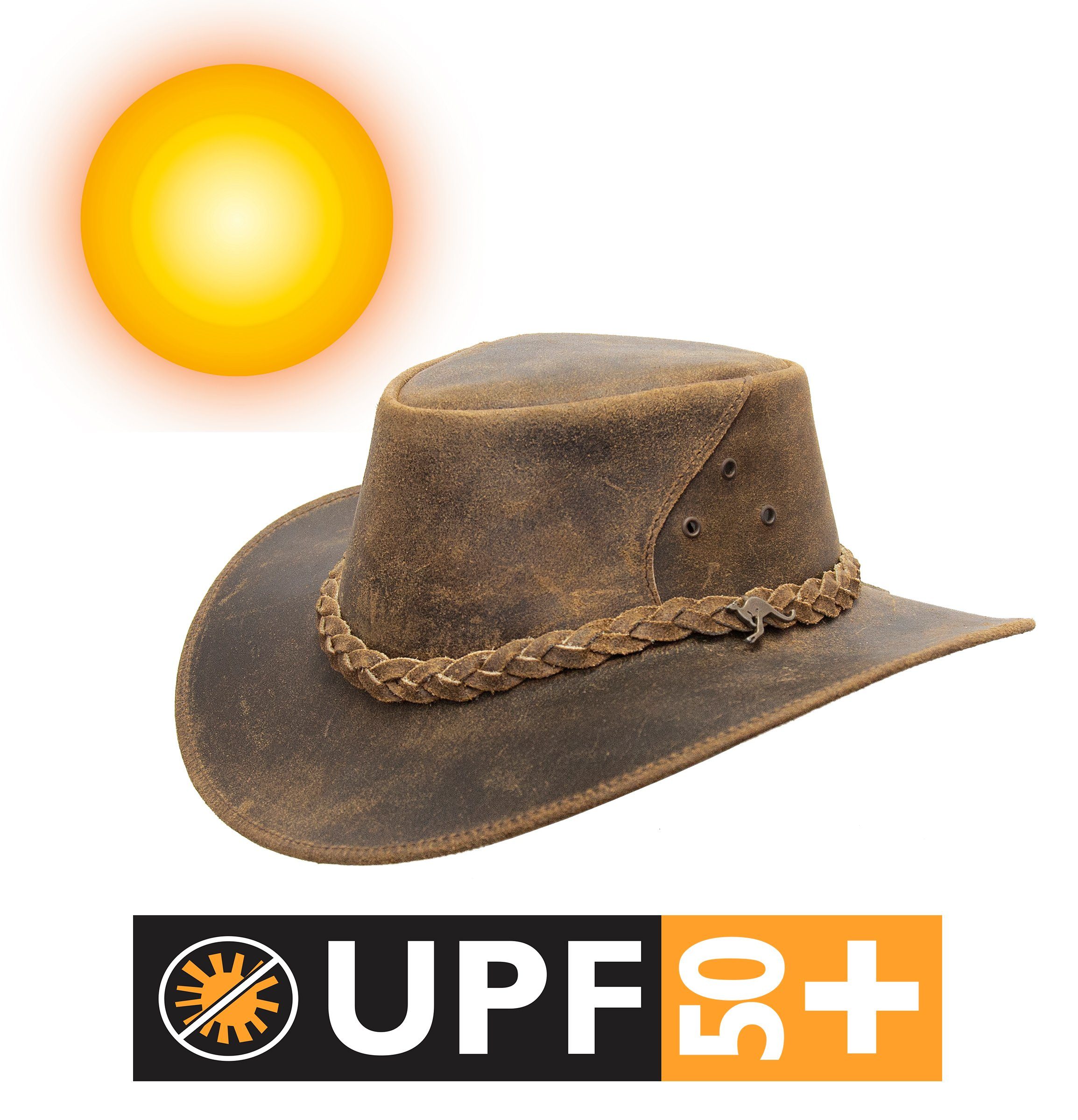 Outbacker Cowboyhut Lederhut aus Rindsleder allwettertauglich mit biegsamer Krempe