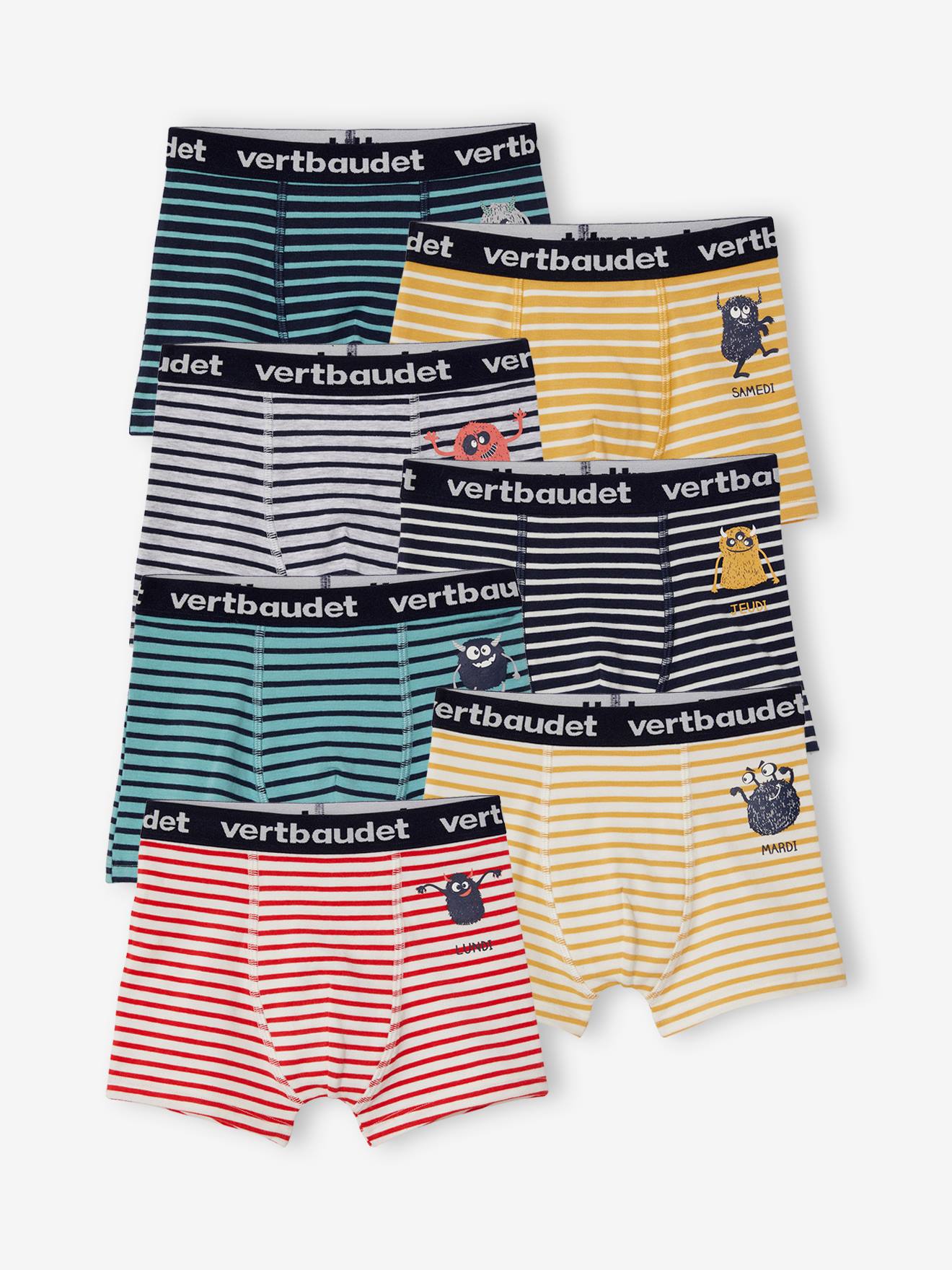 Lot de 7 boxers stretch garçon semainier monstres lot ivoire rayé