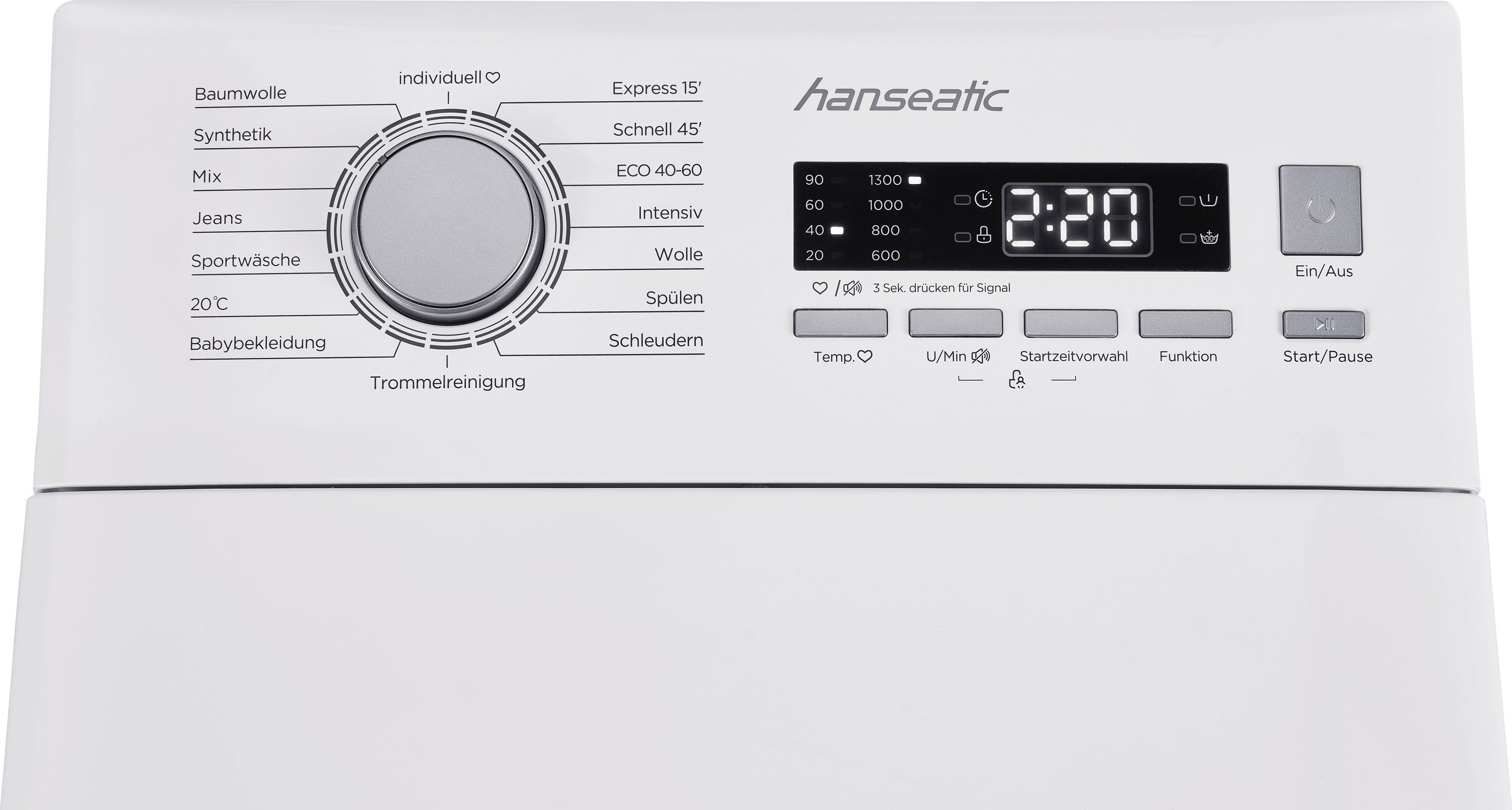 Hanseatic Waschmaschine Toplader HTW8013C, 8 kg, 1300 U/min, Mengenautomatik, Überlaufschutzsystem