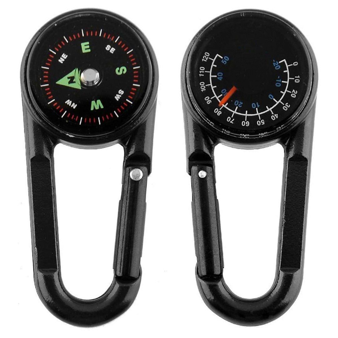 SOTOR Kompass Kompass mit Karabinerhaken Multifunktions-Thermometer,tragbar, Metall, für Wandern / Reisen / Camping, mit Vergrößerungslinse, 3 in 1