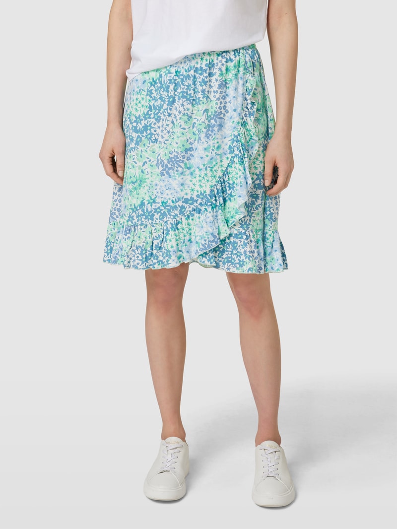 Knielanger Rock aus Viskose mit Allover-Muster Modell 'Joella' in ozean blau