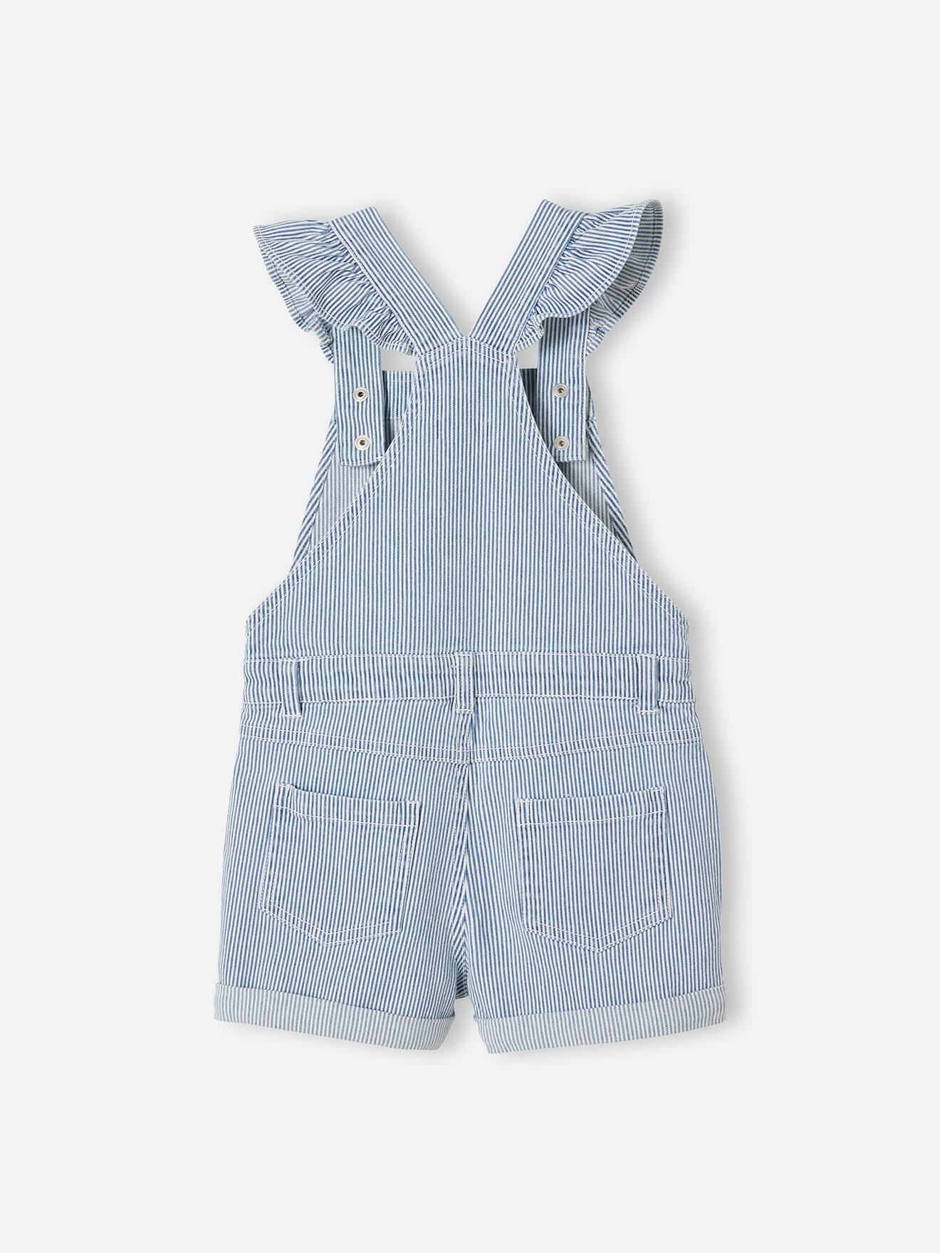 Vertbaudet Mädchen Latzshorts mit Volants Oeko-Tex - blau/weiß gestreift