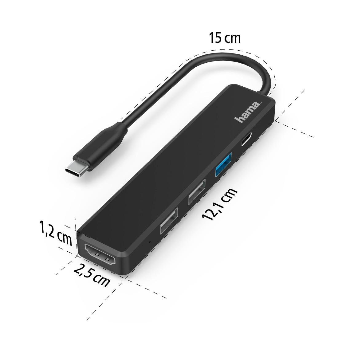 Hama USB C Hub, Multiport, 5 Ports, 3x USB A, USB C, HDMI™ Adapter USB-C